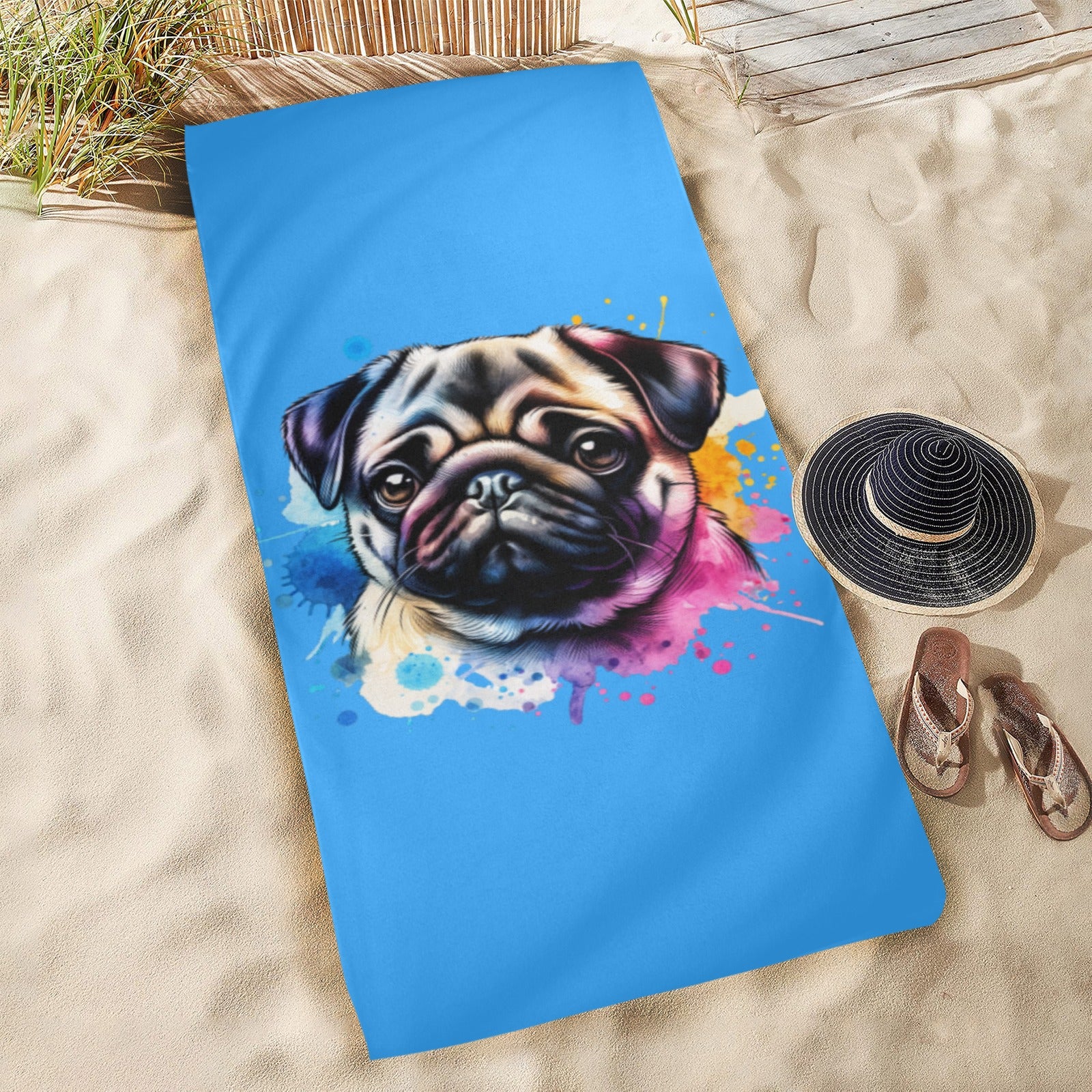 Pug Beach Towel - Watercolor