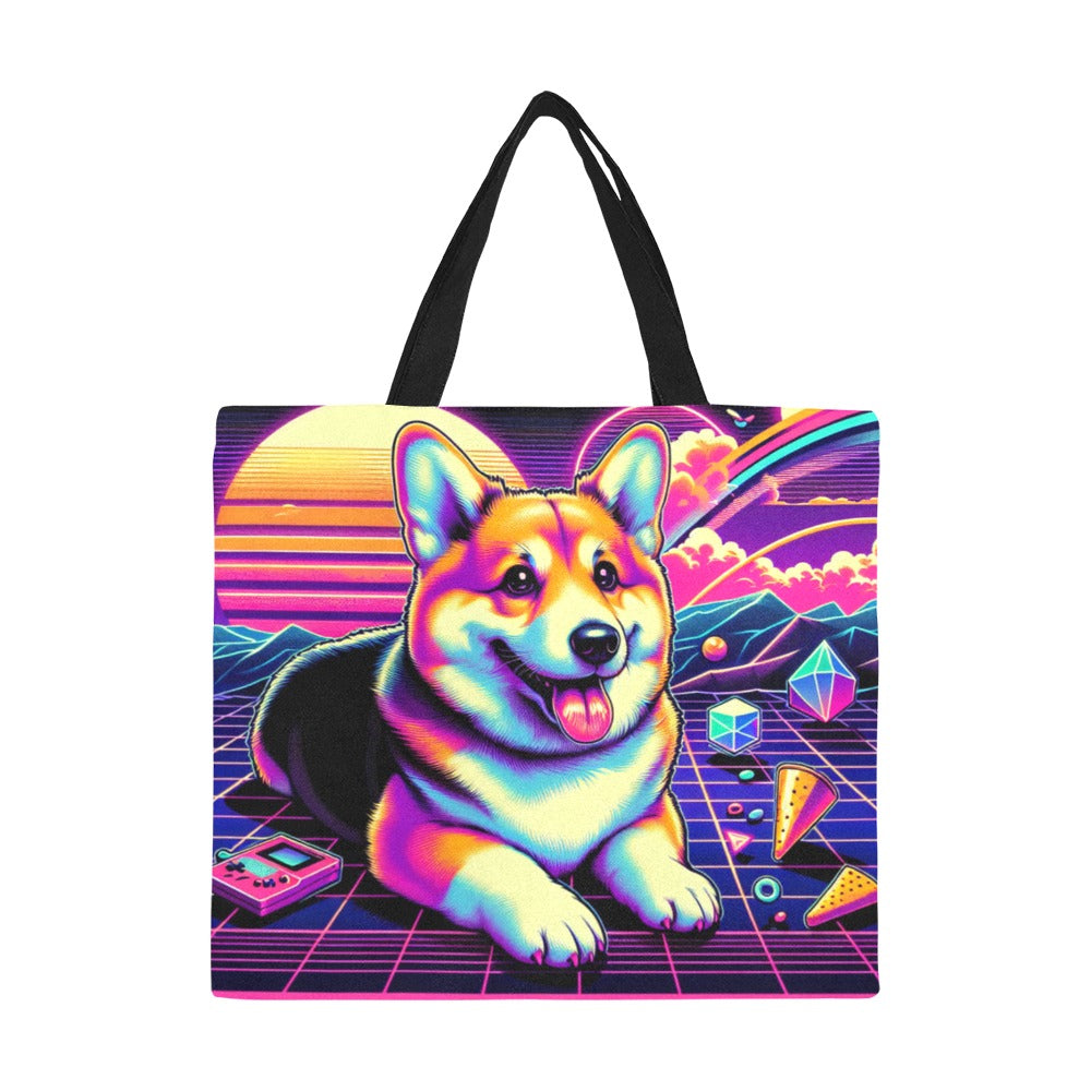 Corgi Canvas Tote Bag - Synthwave