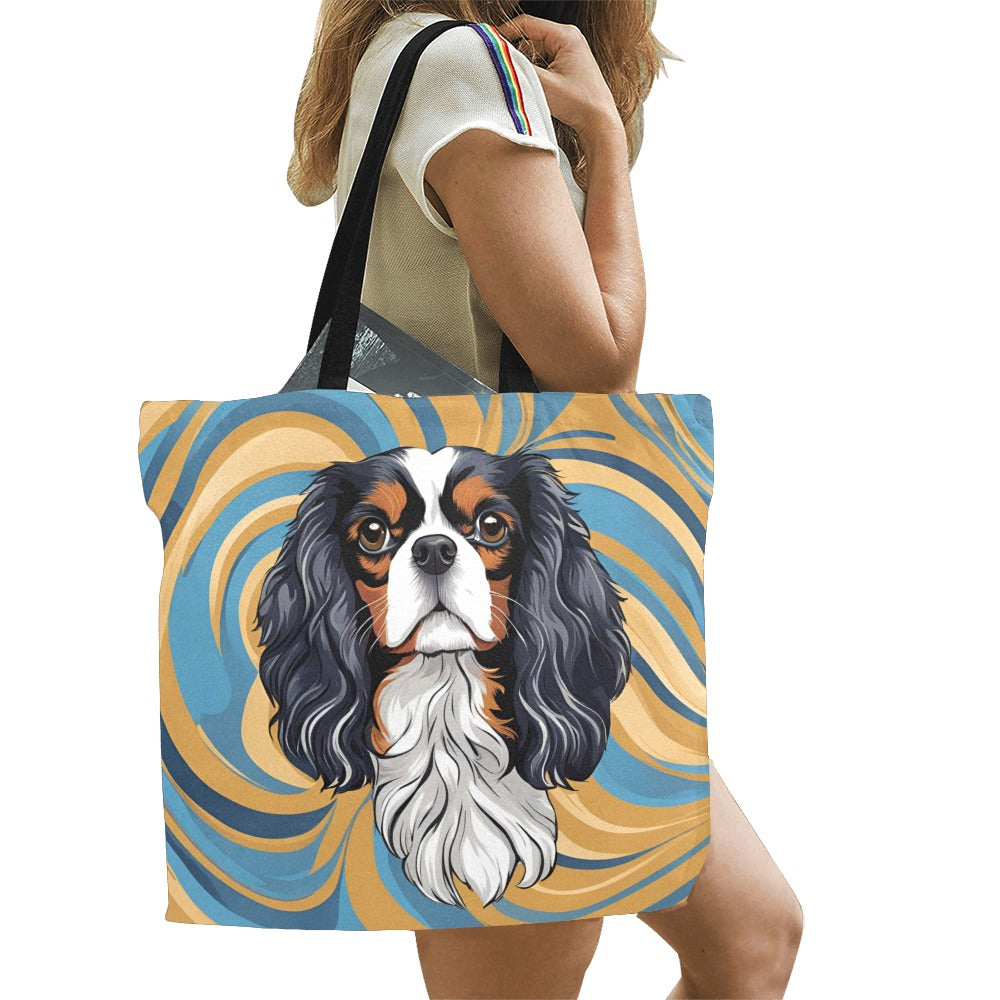 Tri Cavalier King Charles Spaniel Canvas Tote Bag - Swirl