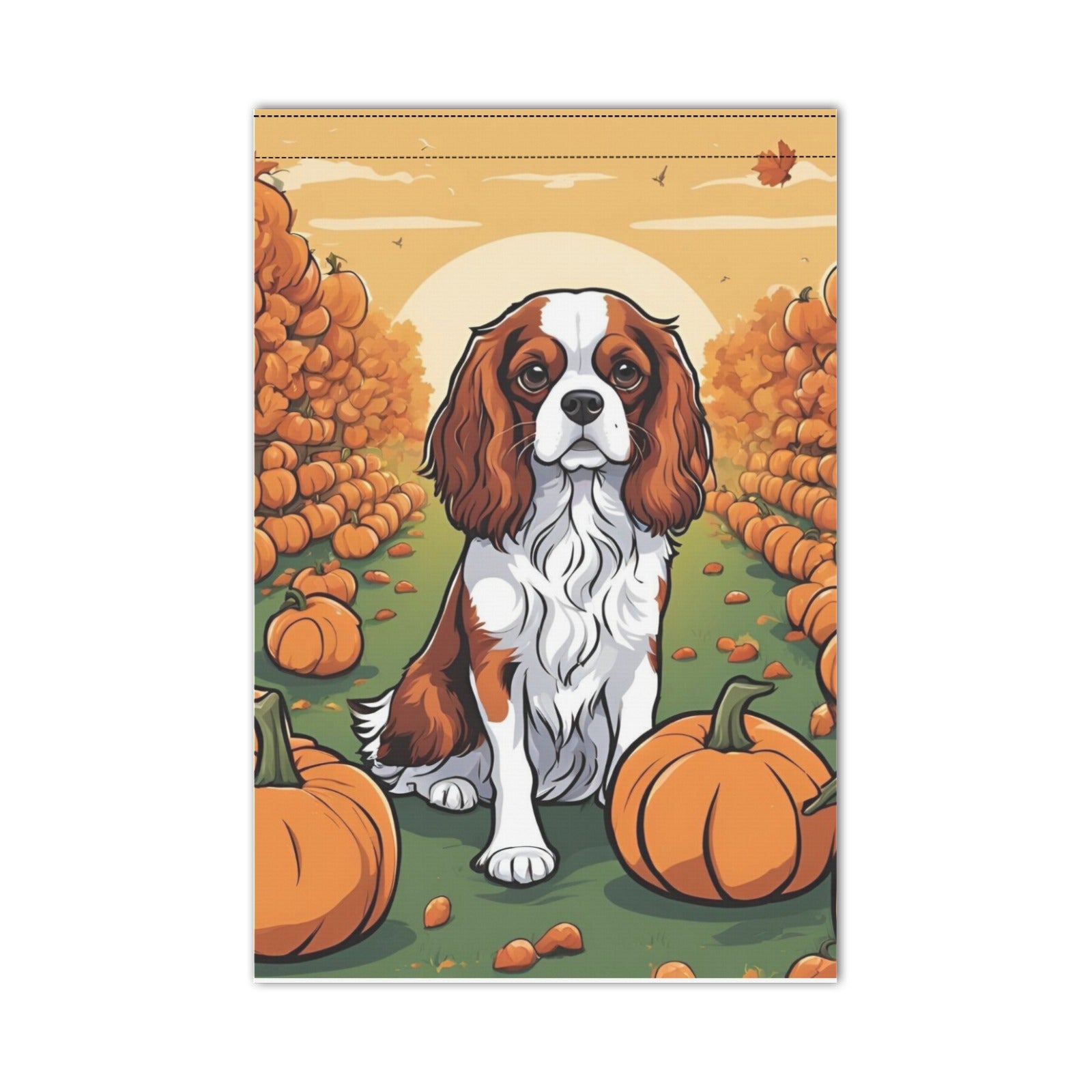 Cavalier King Charles Spaniel & Pumpkins Garden Flag