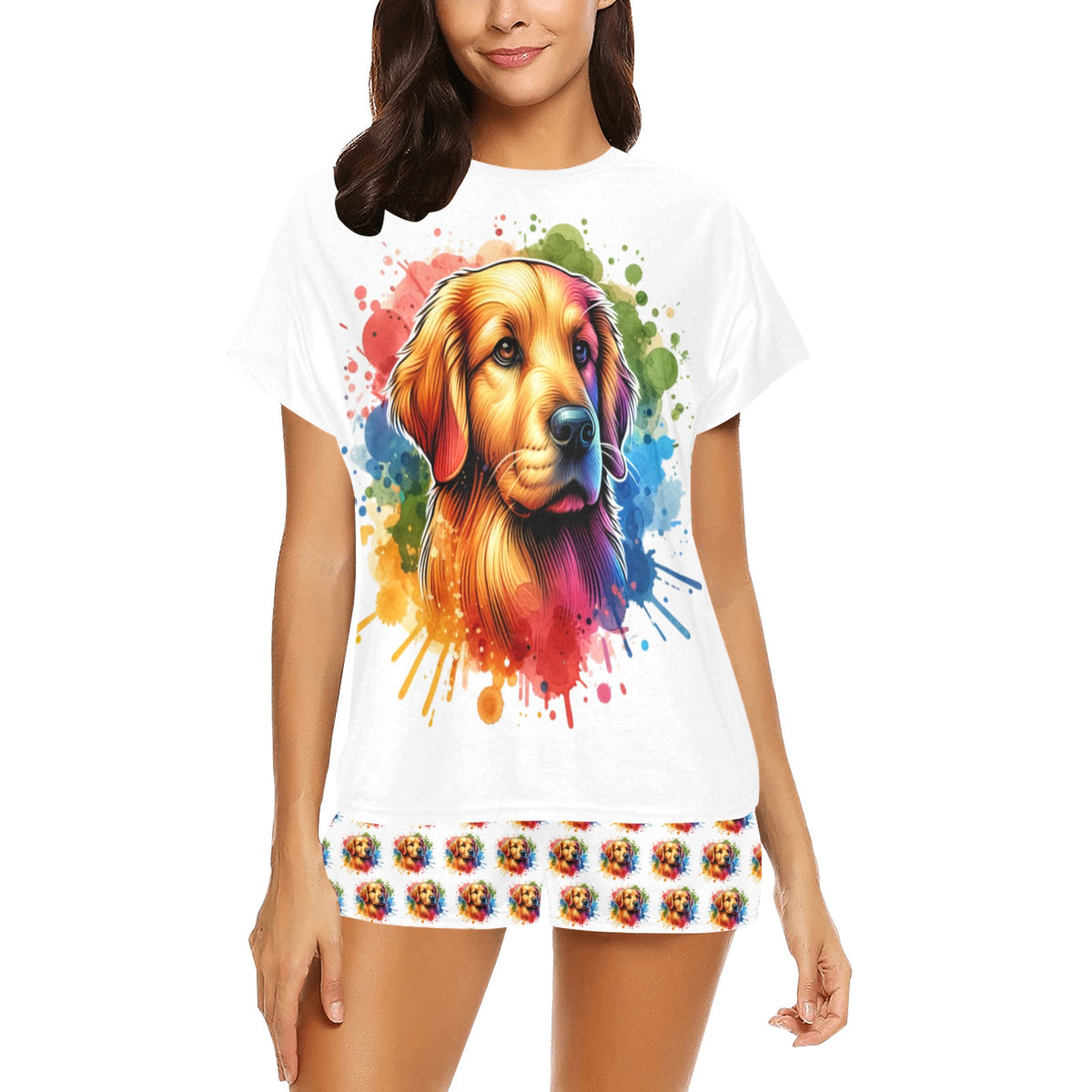 2 Piece Golden Retriever PJ Set - Watercolor