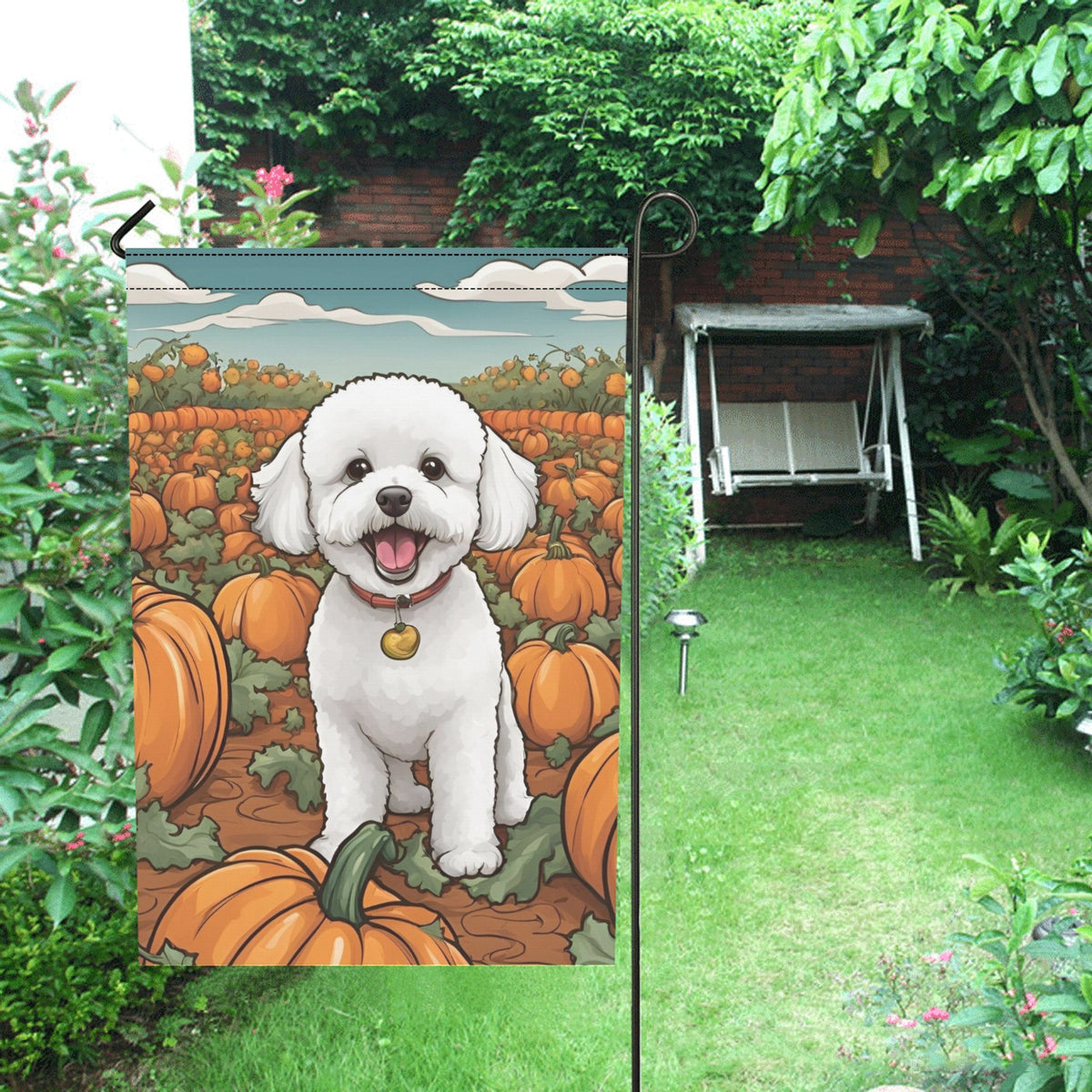 Bichon &amp; Pumpkins Garden Flag