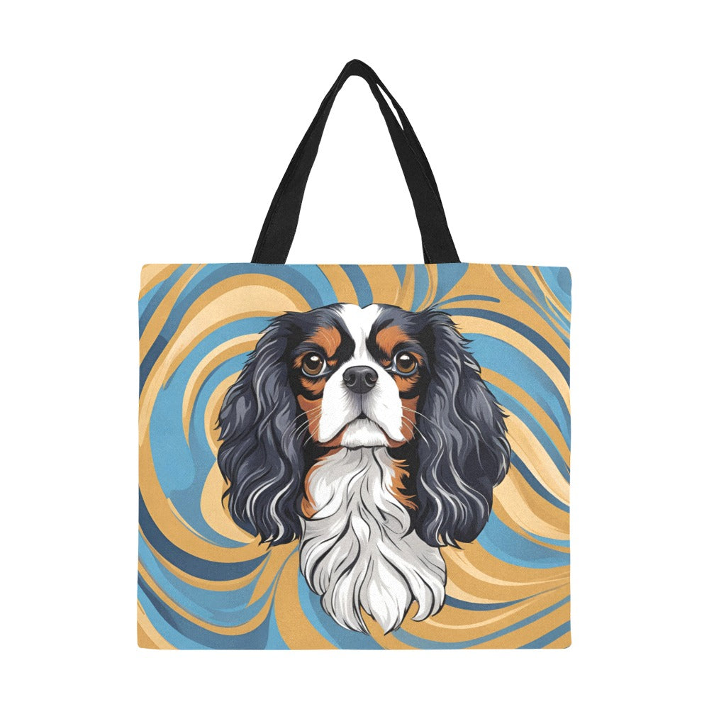 Tri Cavalier King Charles Spaniel Canvas Tote Bag - Swirl