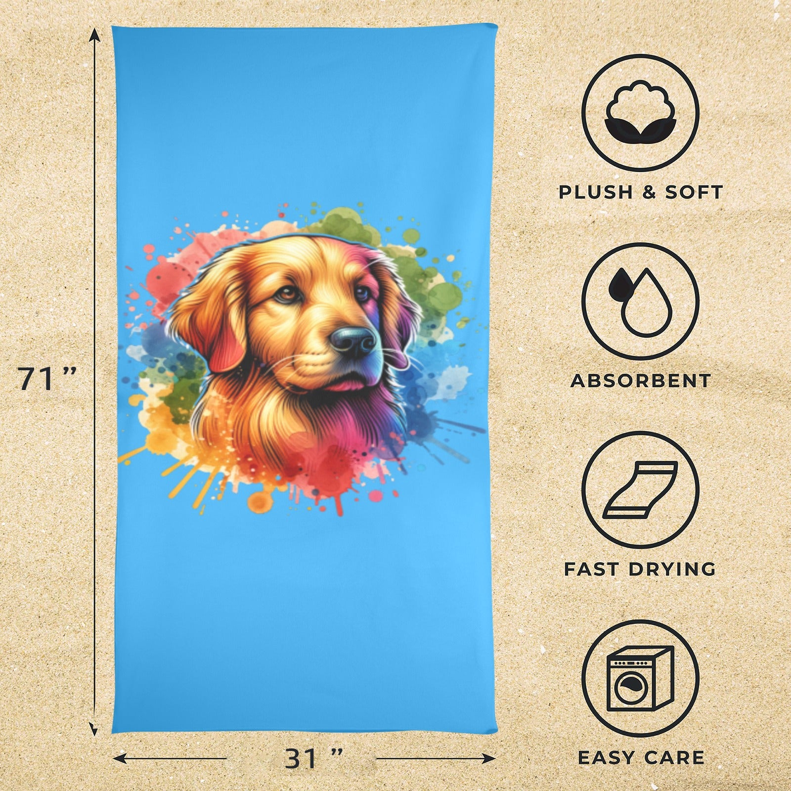 Golden Retriever Beach Towel - Watercolor