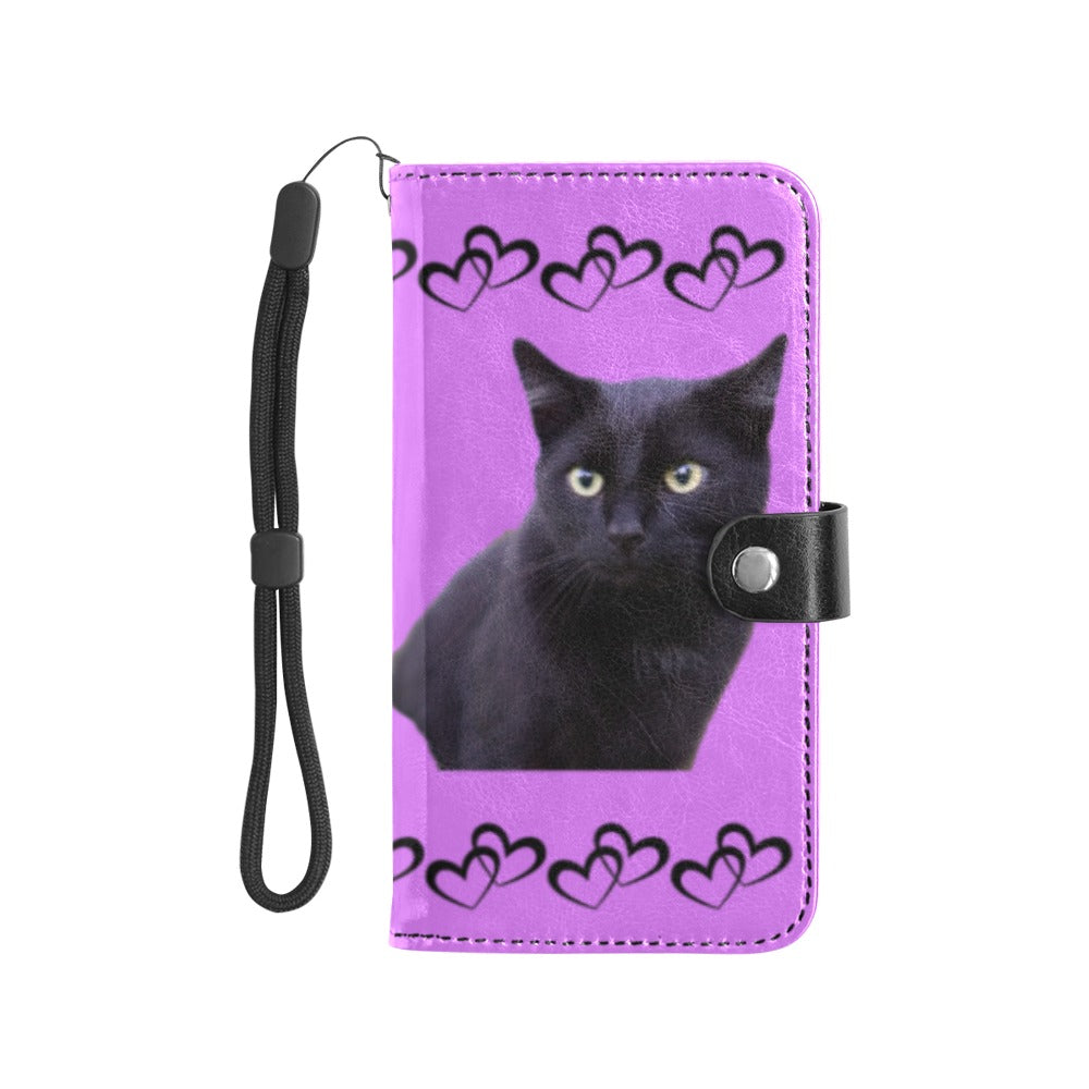 Black Cat Phone Case Wallet - Purple