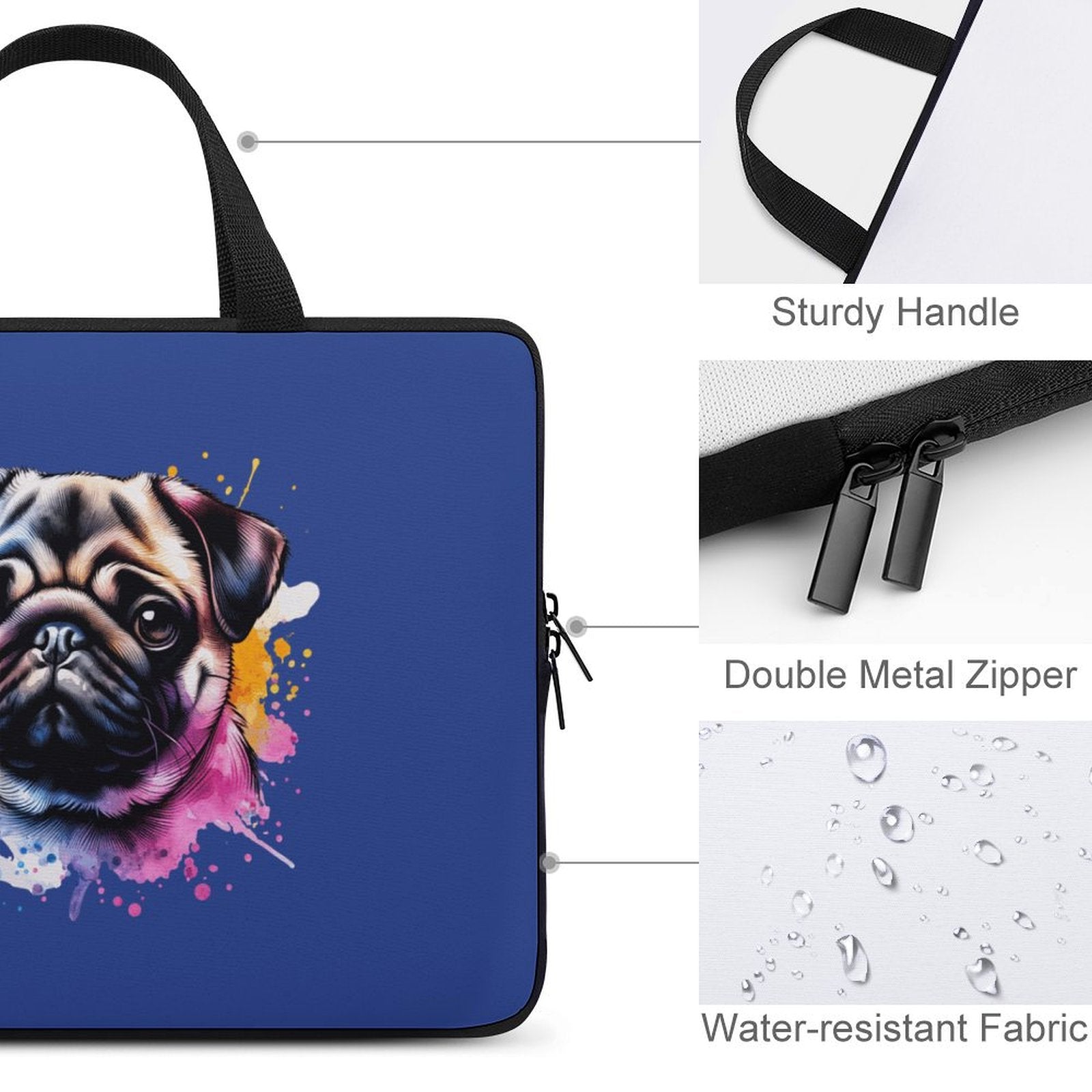 Pug Laptop Sleeve (Multiple Sizes) - Watercolor