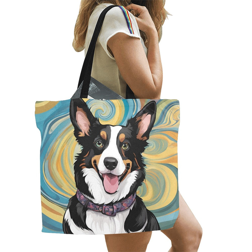 Corgi Canvas Tote Bag - Cardigan Swirl