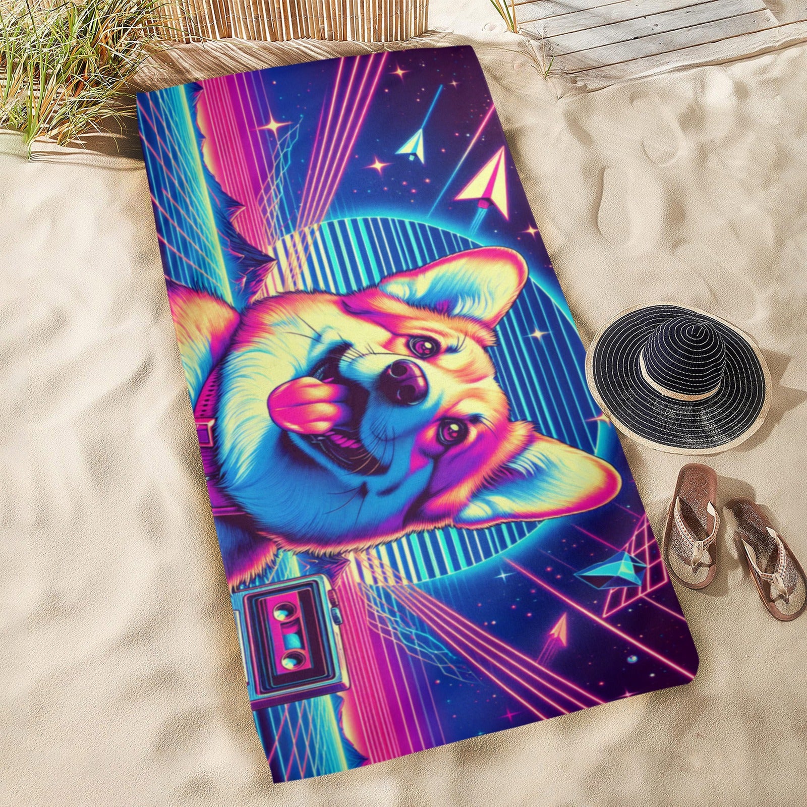 Corgi Beach Towel - Synthwave