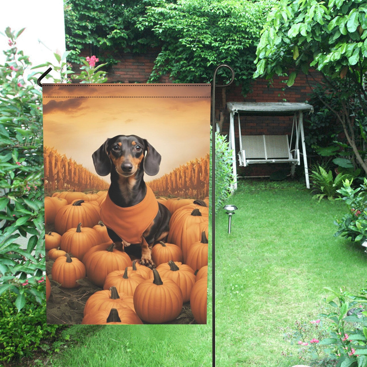 Dachshund &amp; Pumpkins Garden Flag