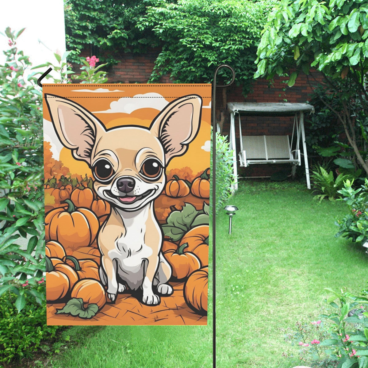 Chihuahua &amp; Pumpkins Garden Flag