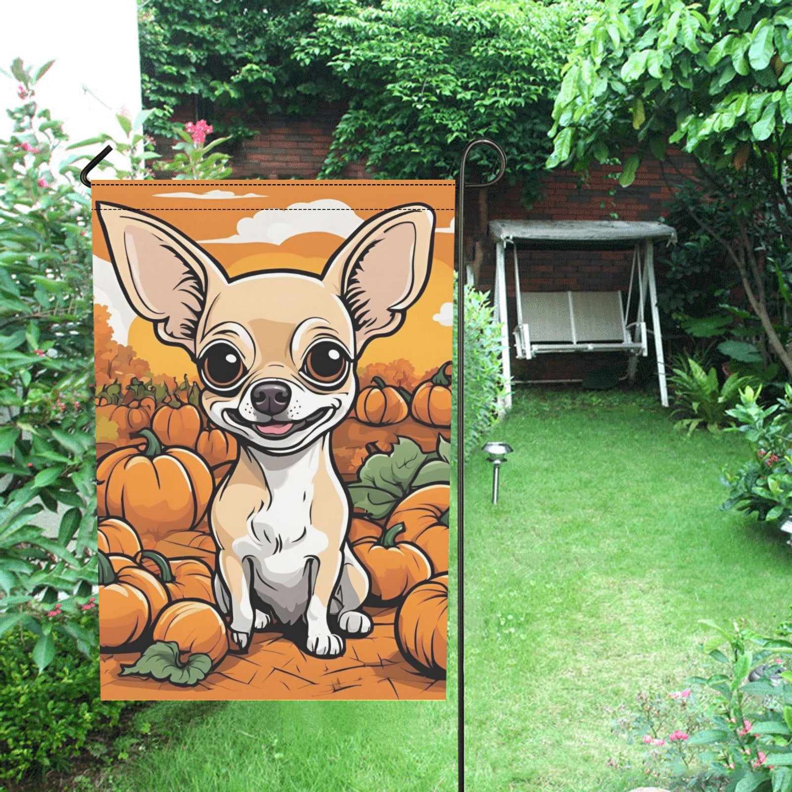 Chihuahua & Pumpkins Garden Flag