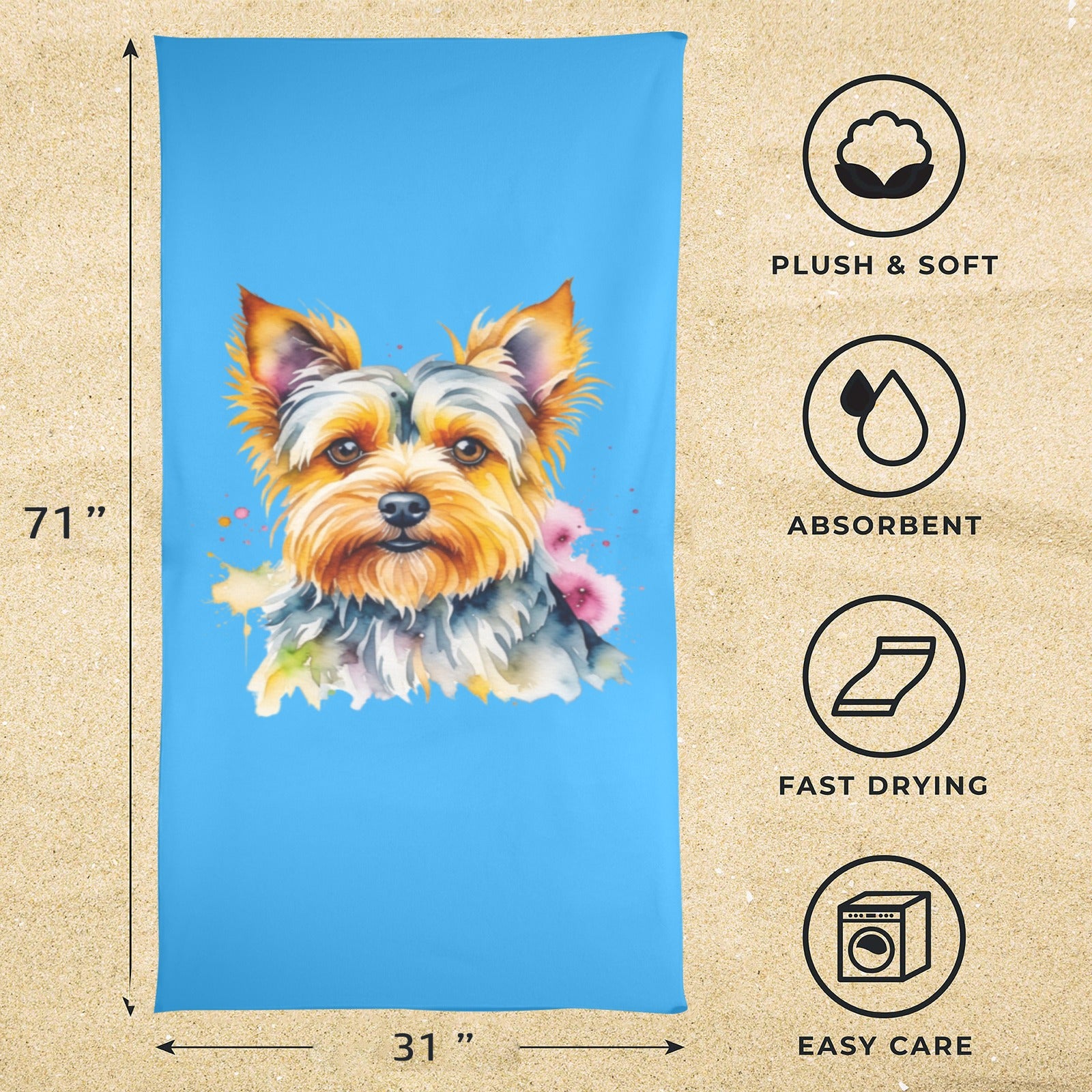 Yorkie Beach Towel - Watercolor