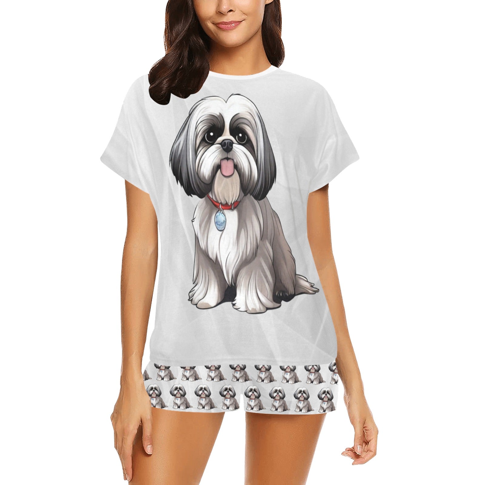 2 Piece Shih Tzu PJ Set - Silver