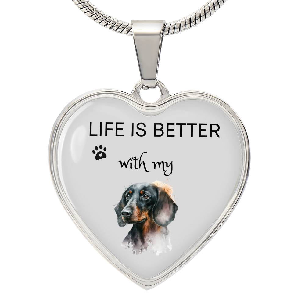 Life Is Better With My Dachshund Heart Necklace