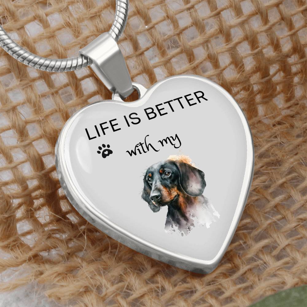 Life Is Better With My Dachshund Heart Necklace