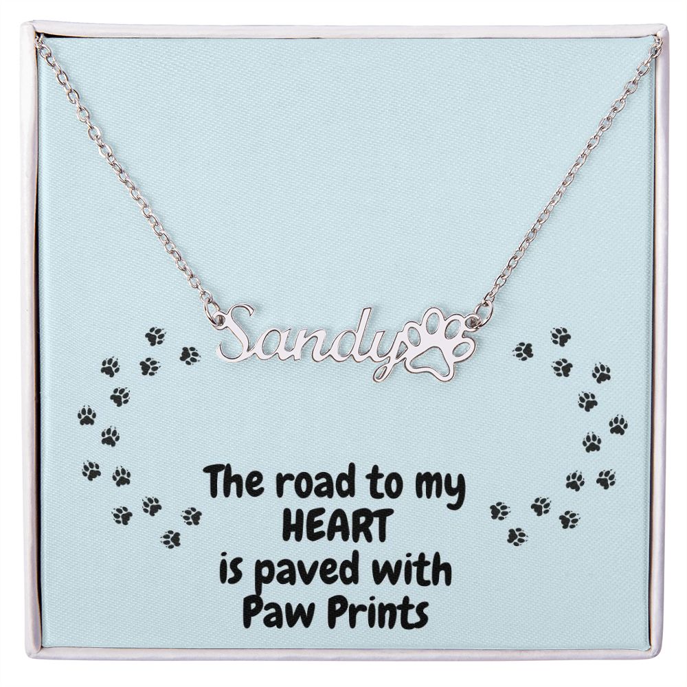 Paw Print Name Necklace - Road To My Heart