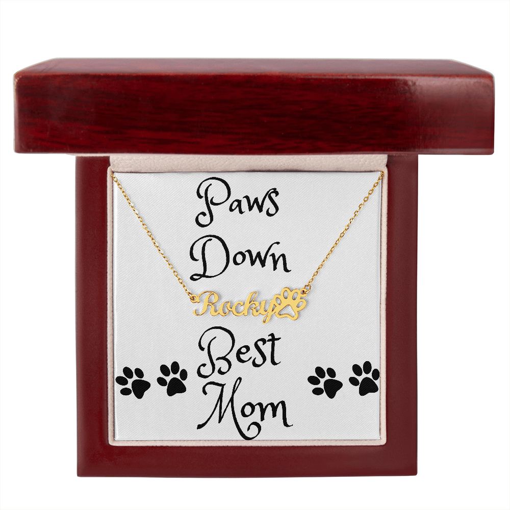 Paw Print Name Necklace - Paws Down Best Mom White Card