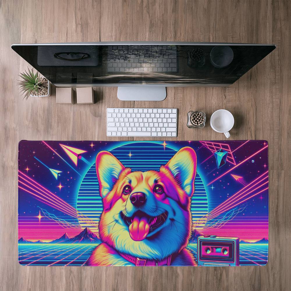 Corgi Desk Mat - Synthwave