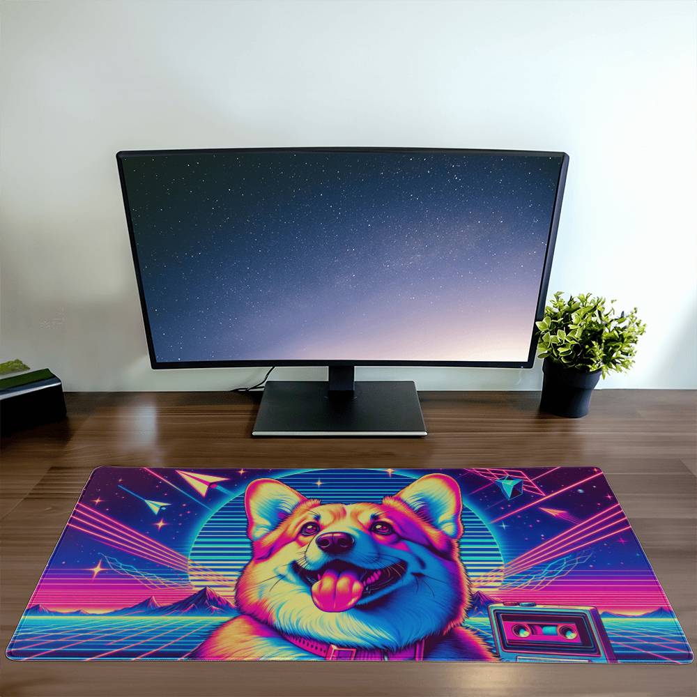 Corgi Desk Mat - Synthwave