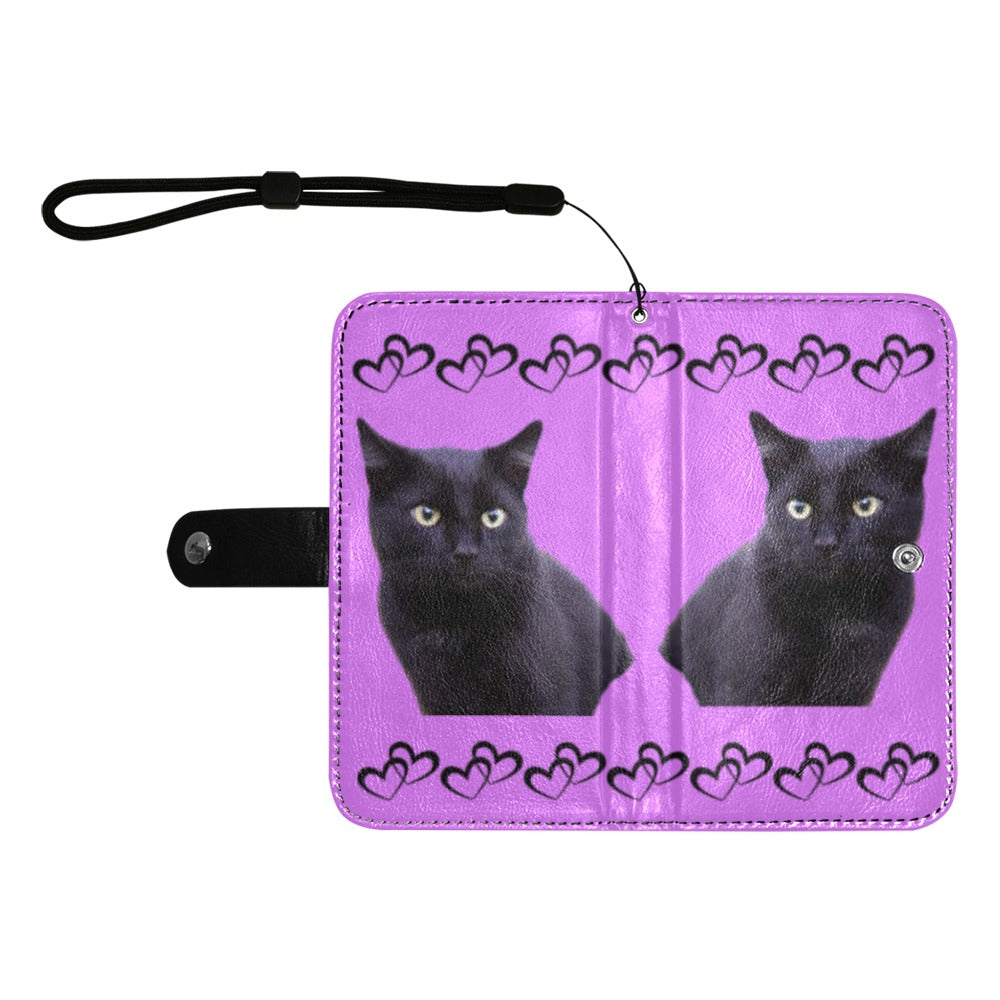 Black Cat Phone Case Wallet - Purple