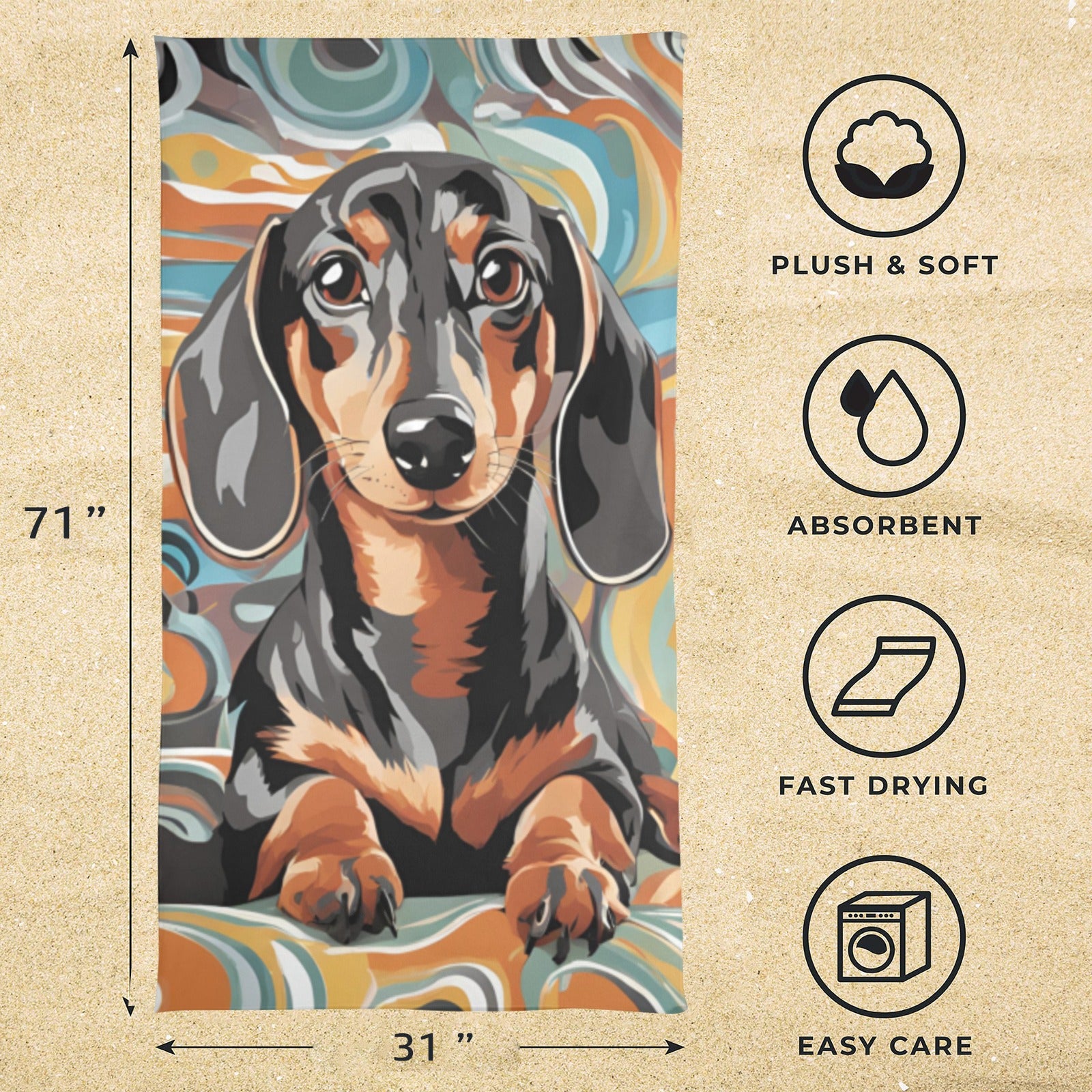 Dachshund Beach Towel - Swirl