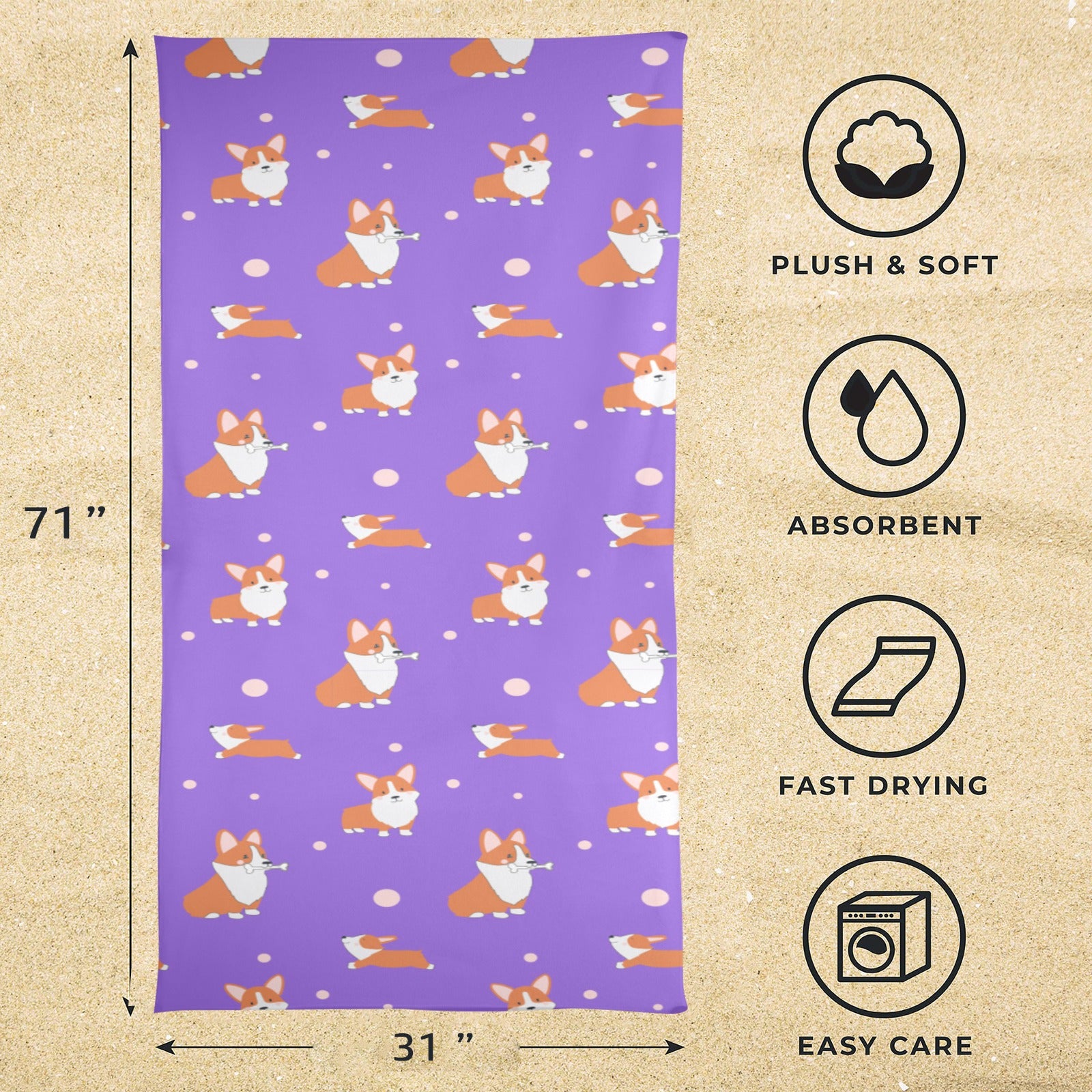 Corgi Beach Towel - Cartoon