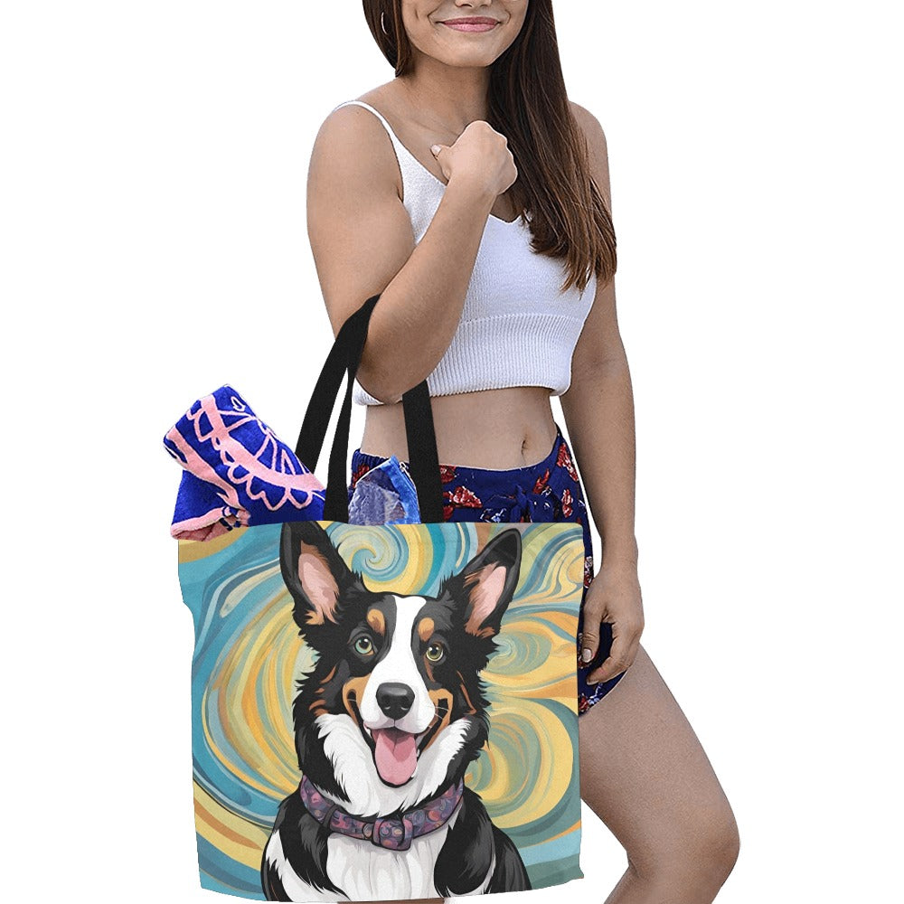 Corgi Canvas Tote Bag - Cardigan Swirl