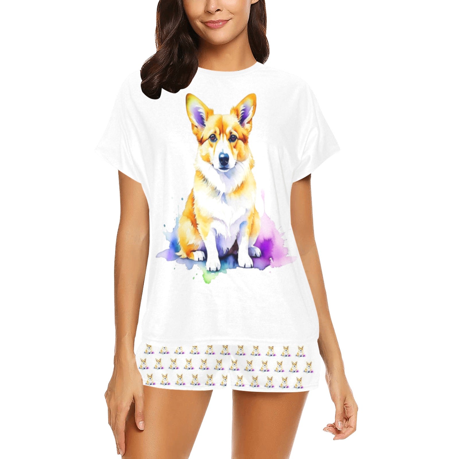 2 Piece Corgi PJ Set - Watercolor