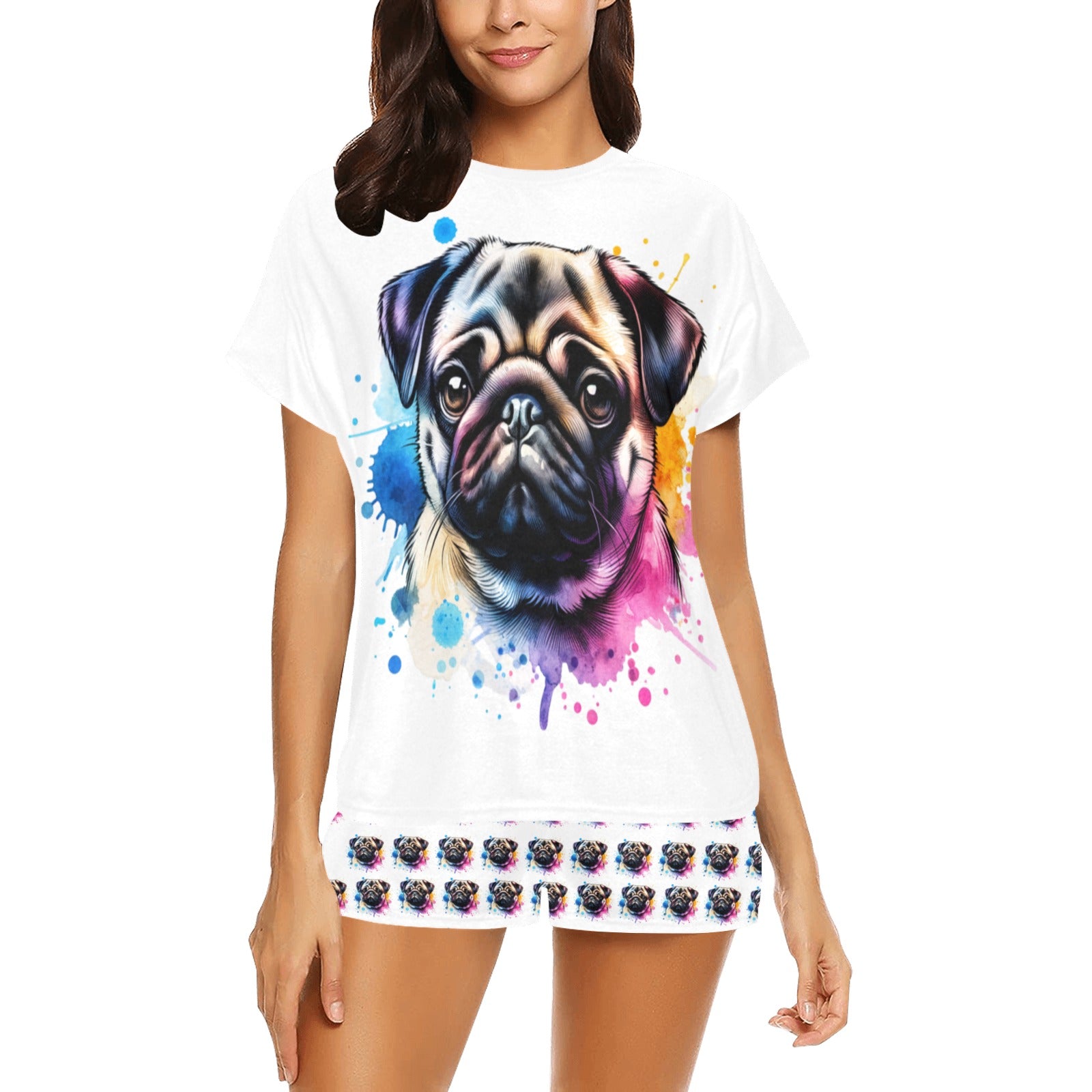 2 Piece Pug PJ Set - Watercolor