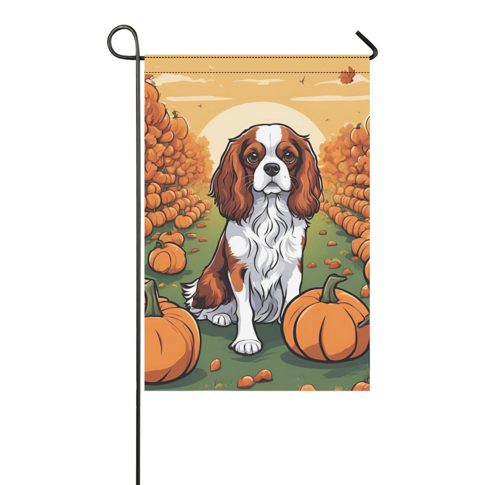 Cavalier King Charles Spaniel & Pumpkins Garden Flag