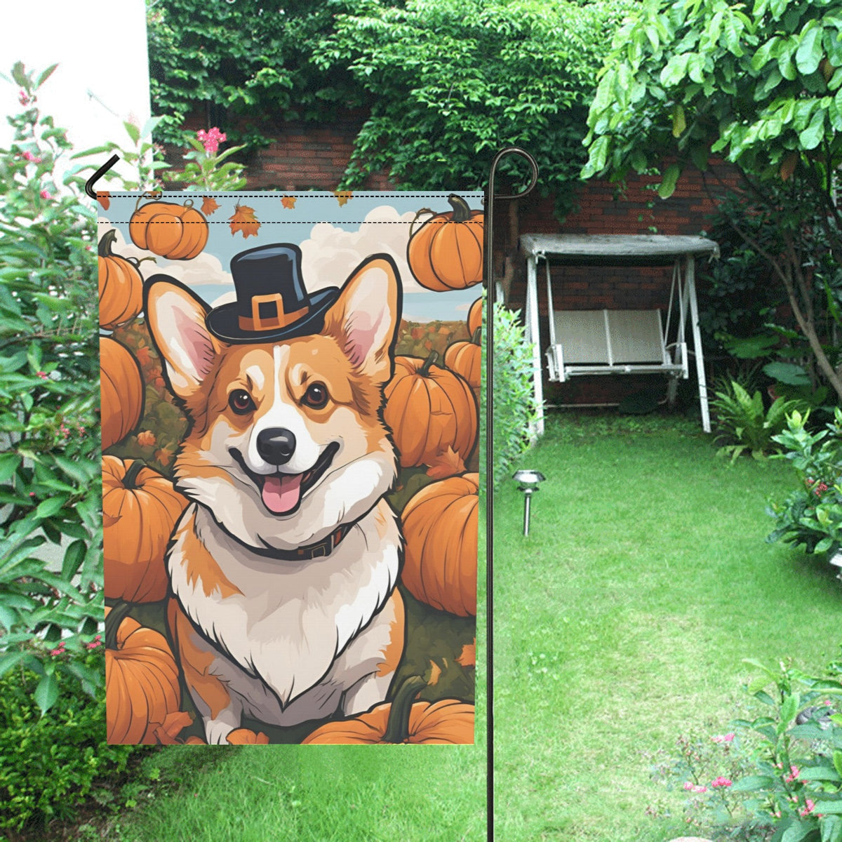 Corgi &amp; Pumpkins Garden Flag