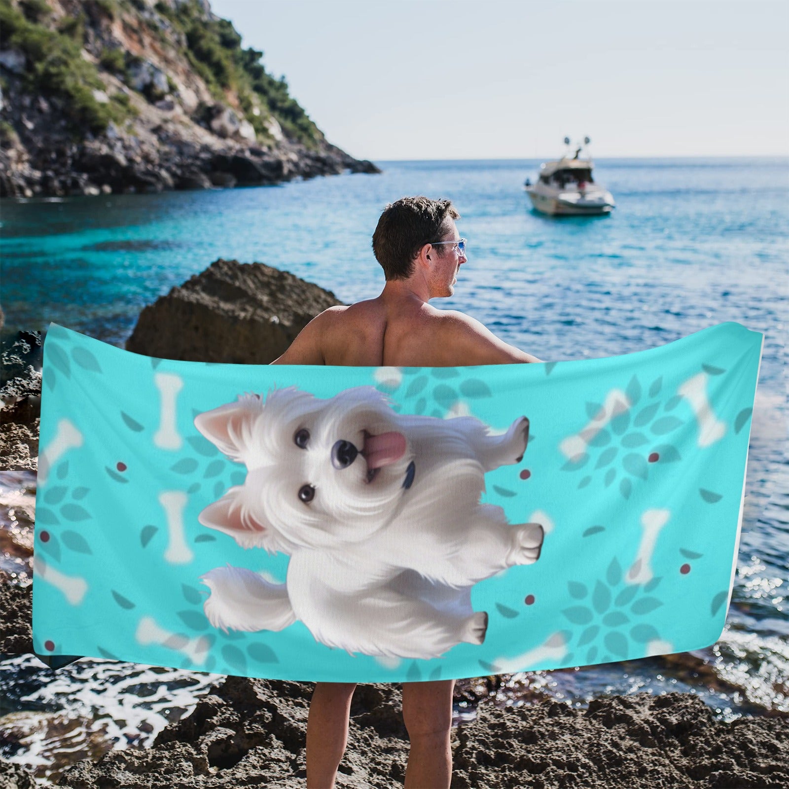 Westie Beach Towel - Bones