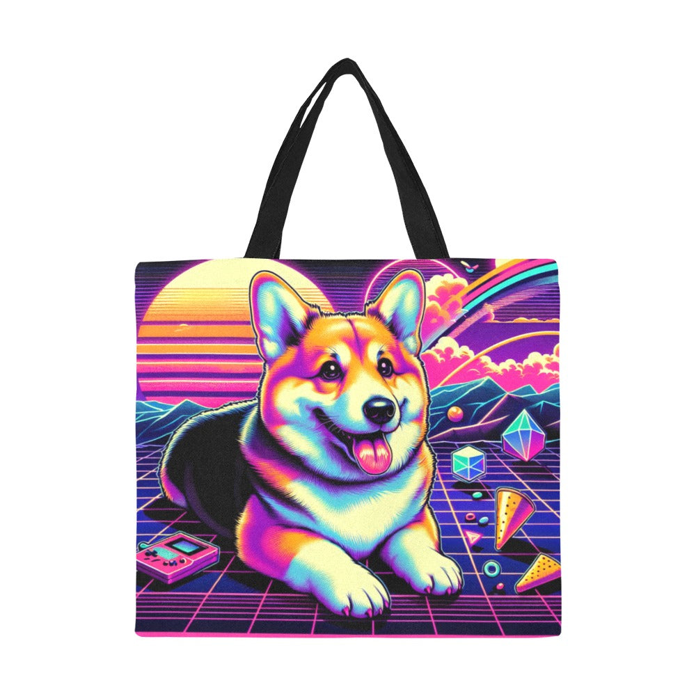 Corgi Canvas Tote Bag - Synthwave