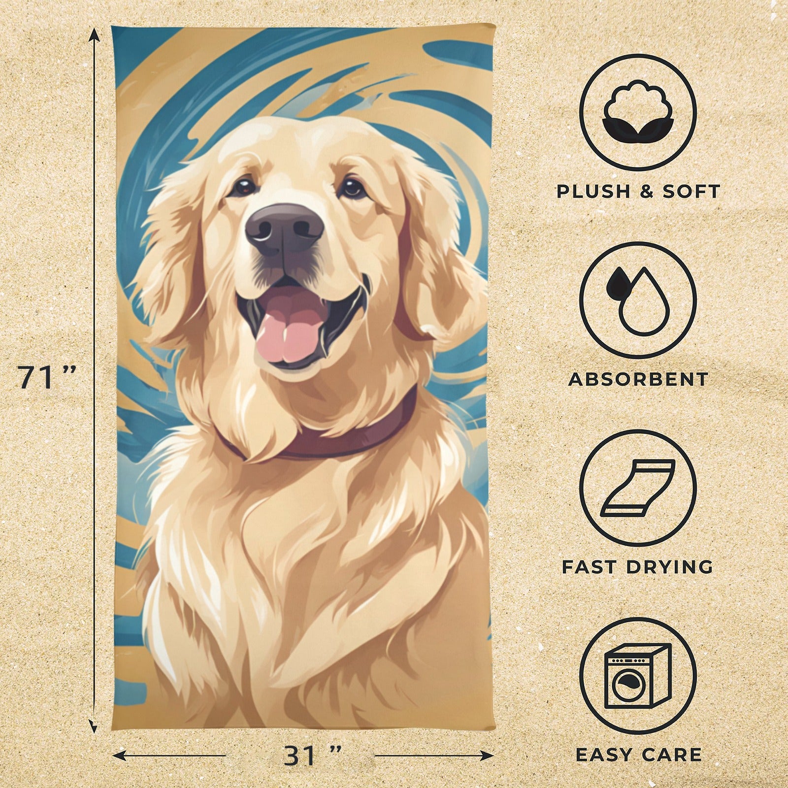 Golden Retriever Beach Towel - Swirl