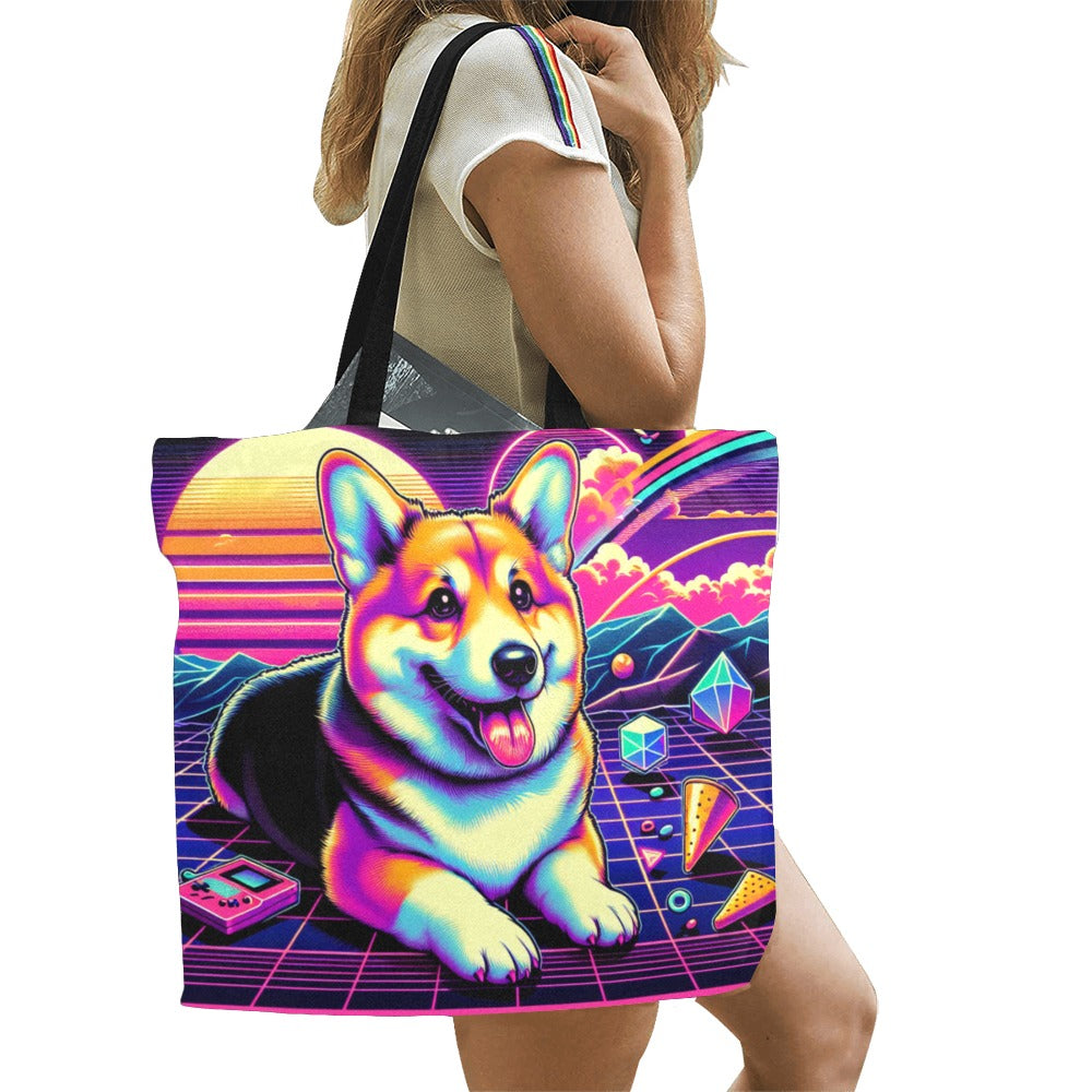 Corgi Canvas Tote Bag - Synthwave