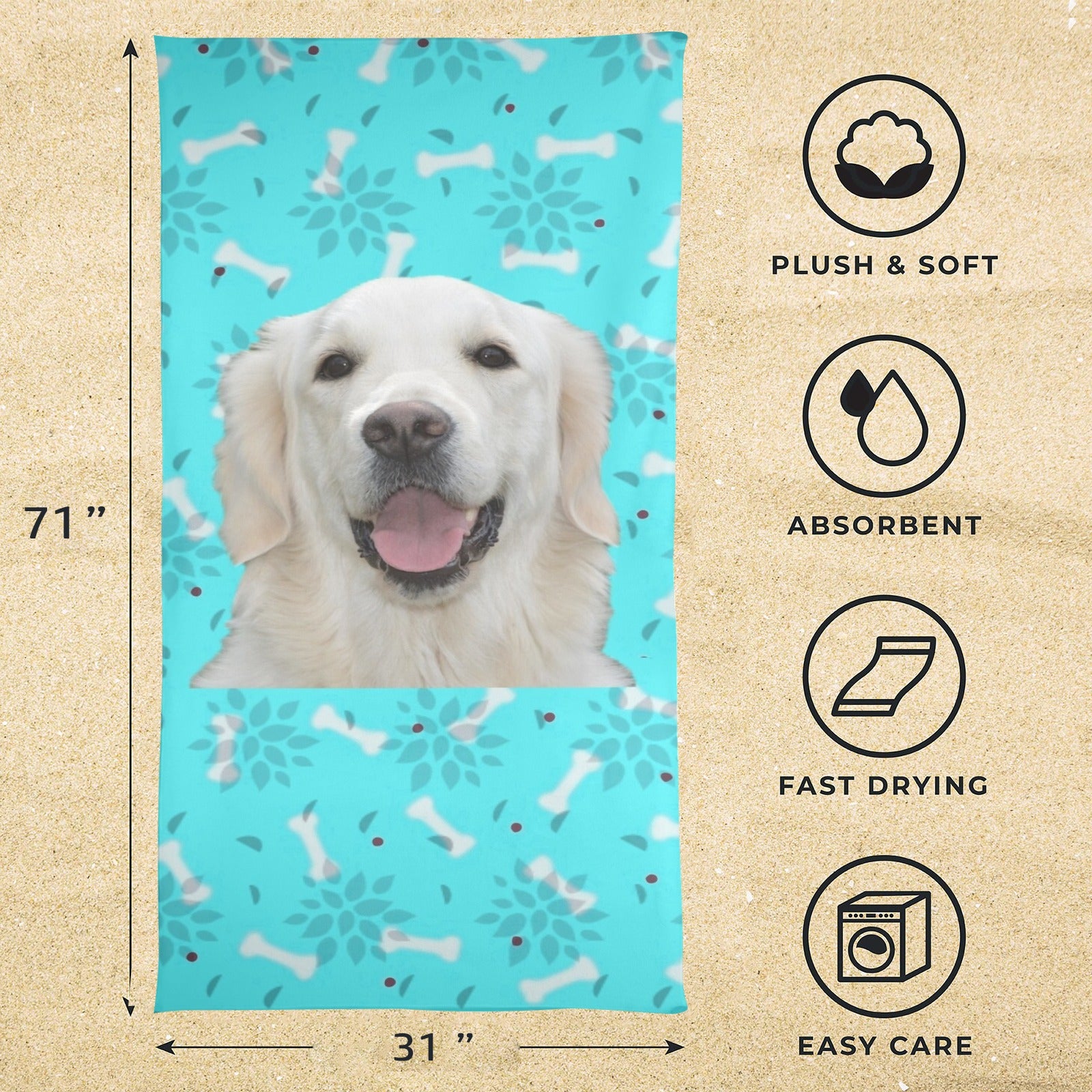 Golden Retriever Beach Towel - Cream