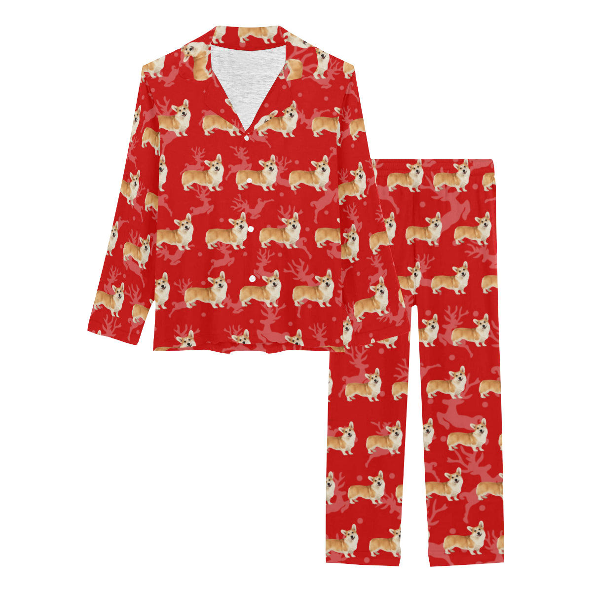 2 Piece Corgi Long PJ Set - Holiday