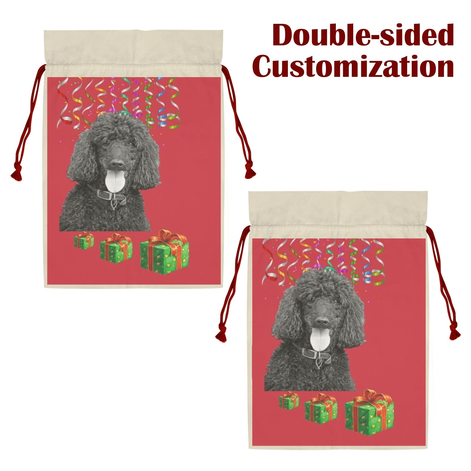 Poodle Holiday Drawstring Bag - Black Standard