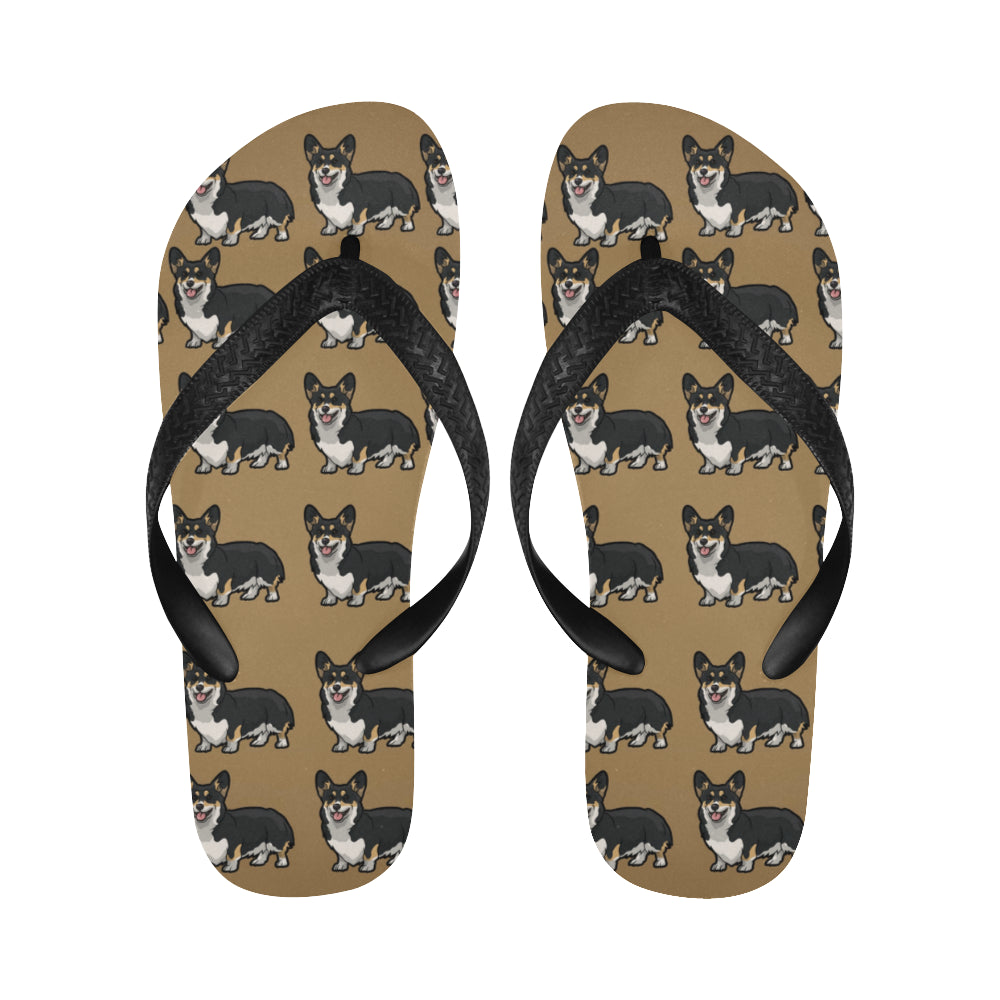 Corgi Flip Flops - Black &amp; Tan