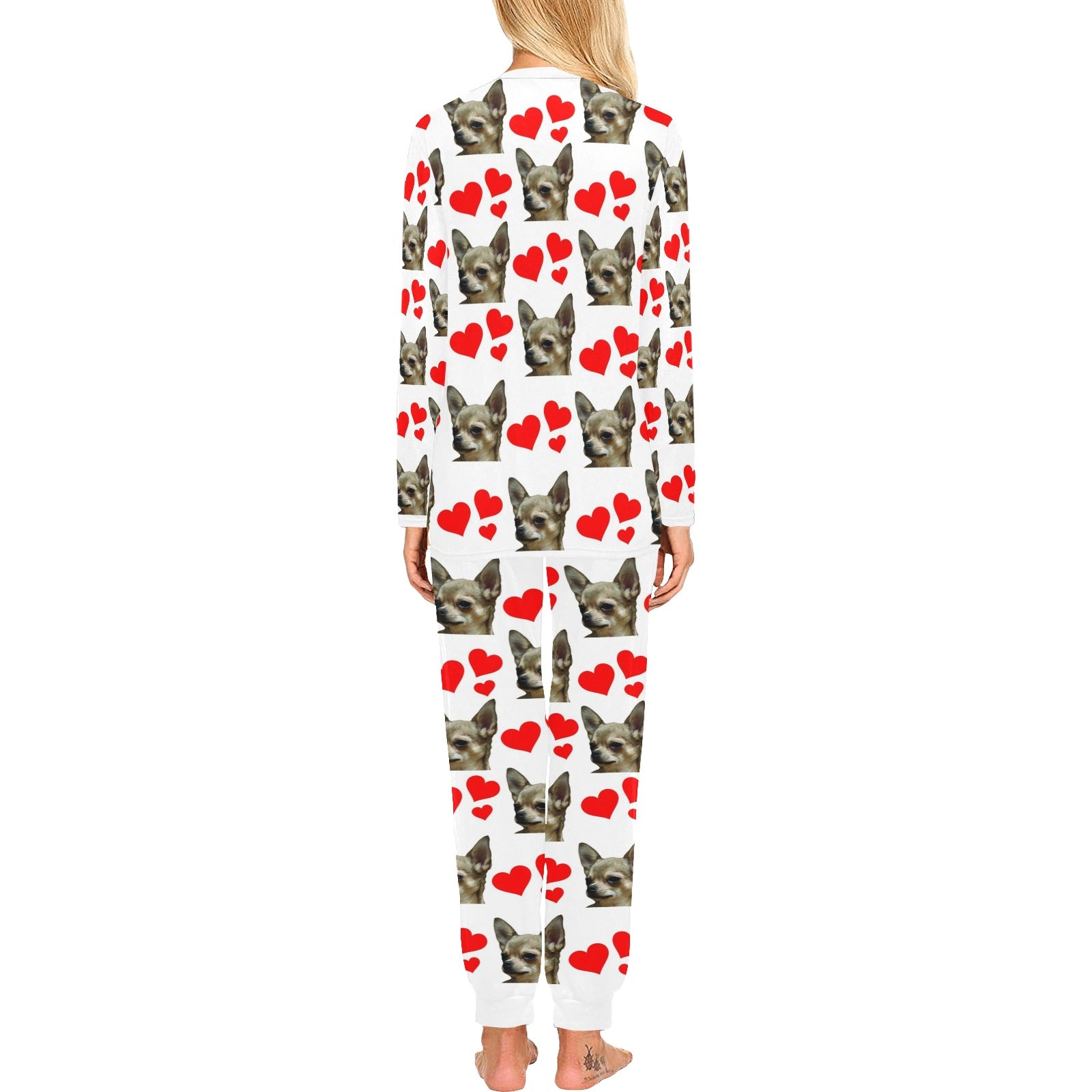 2 Piece Chihuahua Hearts Long Tee Pajama Set