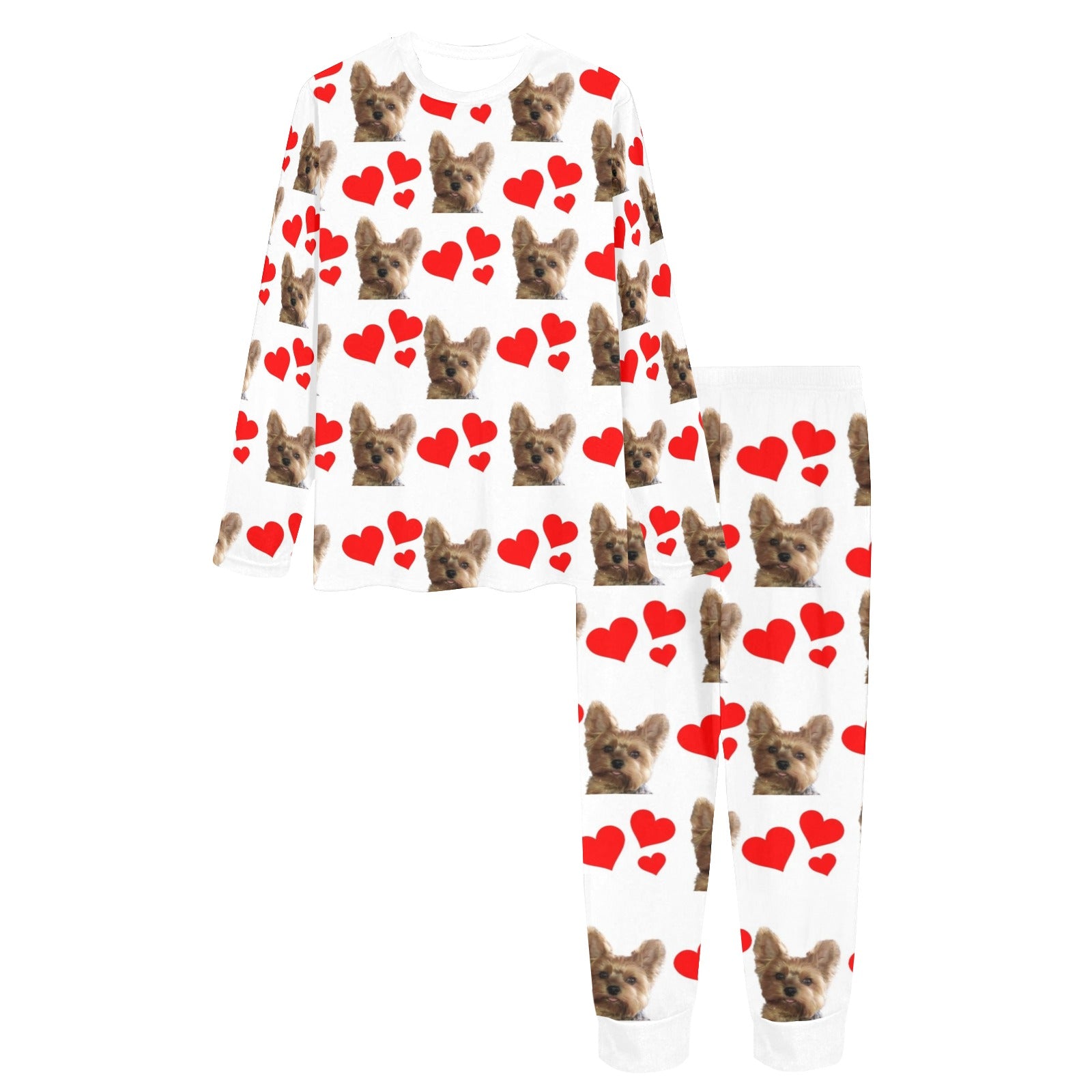 2 Piece Yorkie Hearts Long Tee Pajama Set