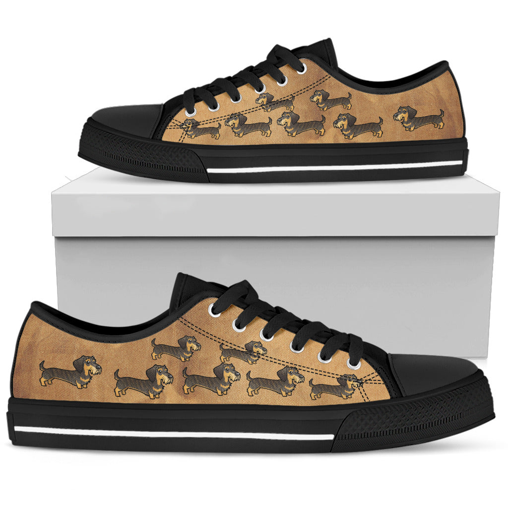 Cartoon Wire Haired Dachshund High Tops - Black