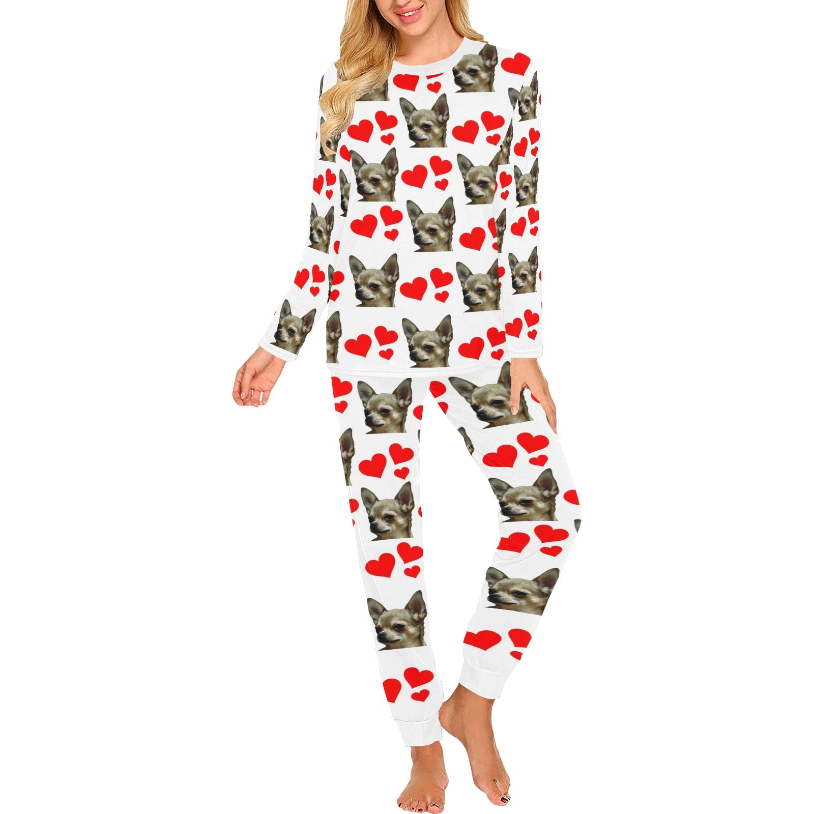 Chihuahua Hearts Long Tee Pajama Set
