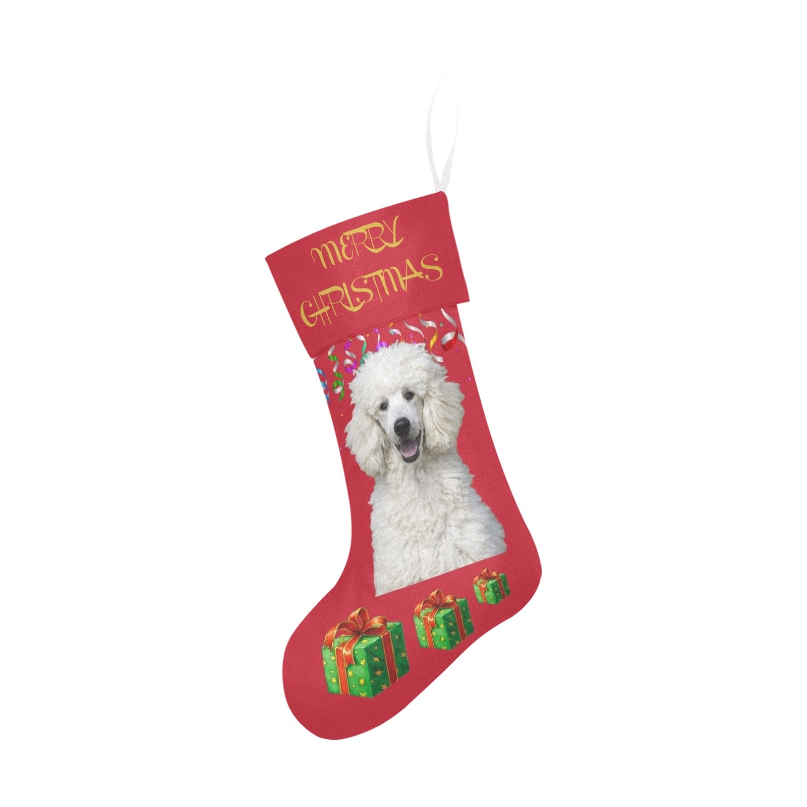 White Standard Poodle Christmas Stocking