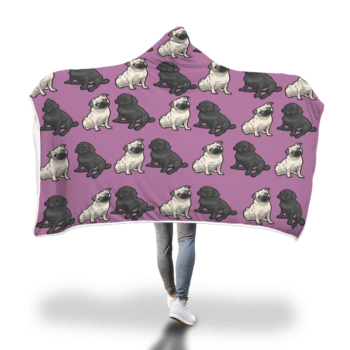 Pug Hooded Blanket - Black &amp; Tan