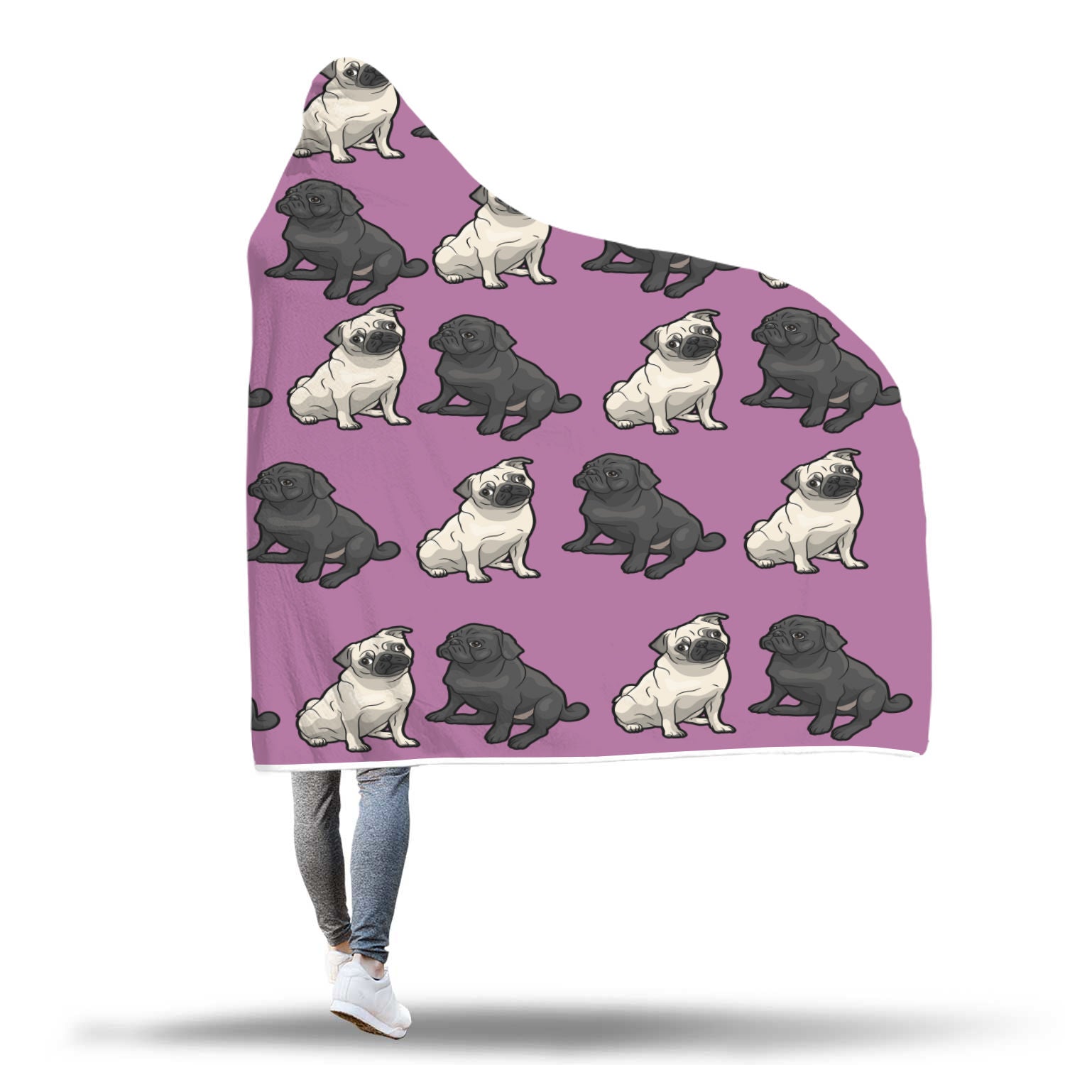 Pug Hooded Blanket - Black & Tan