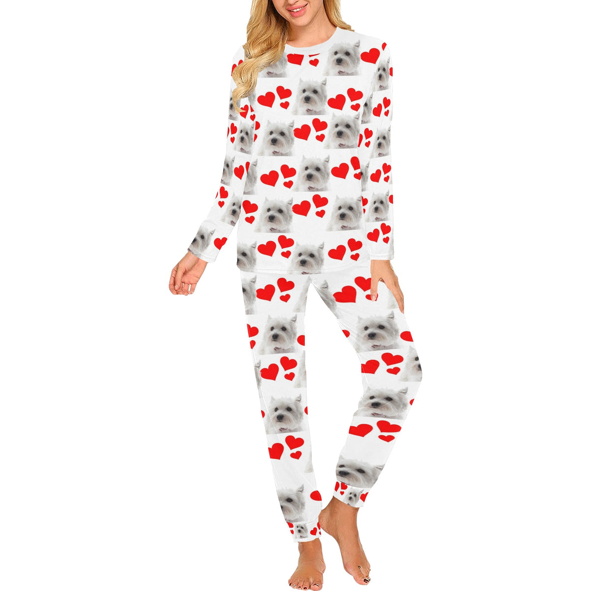 2 Piece Westie Hearts Long Tee Pajama Set