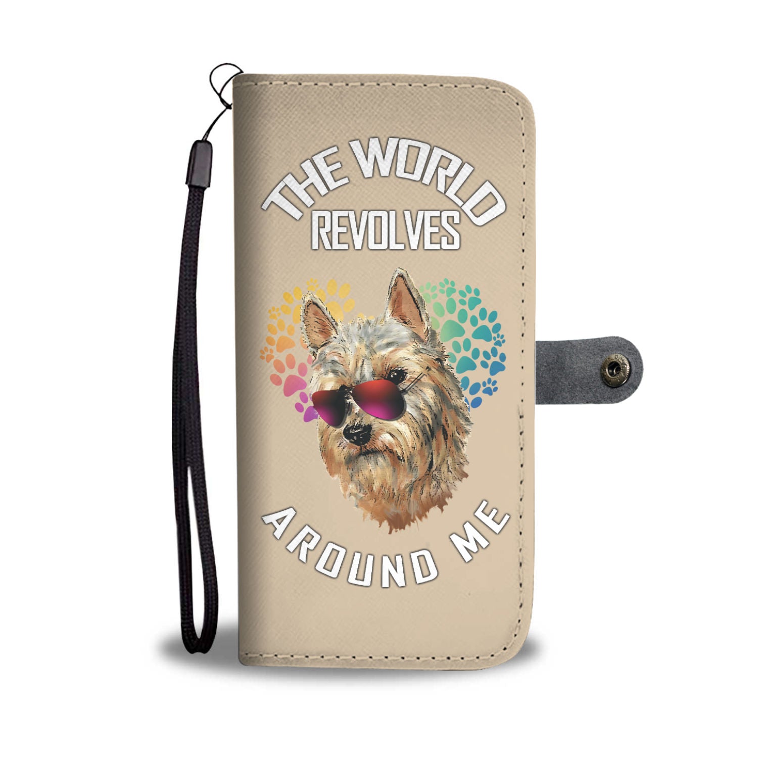 Yorkie World Phone Case Wallet - Tan