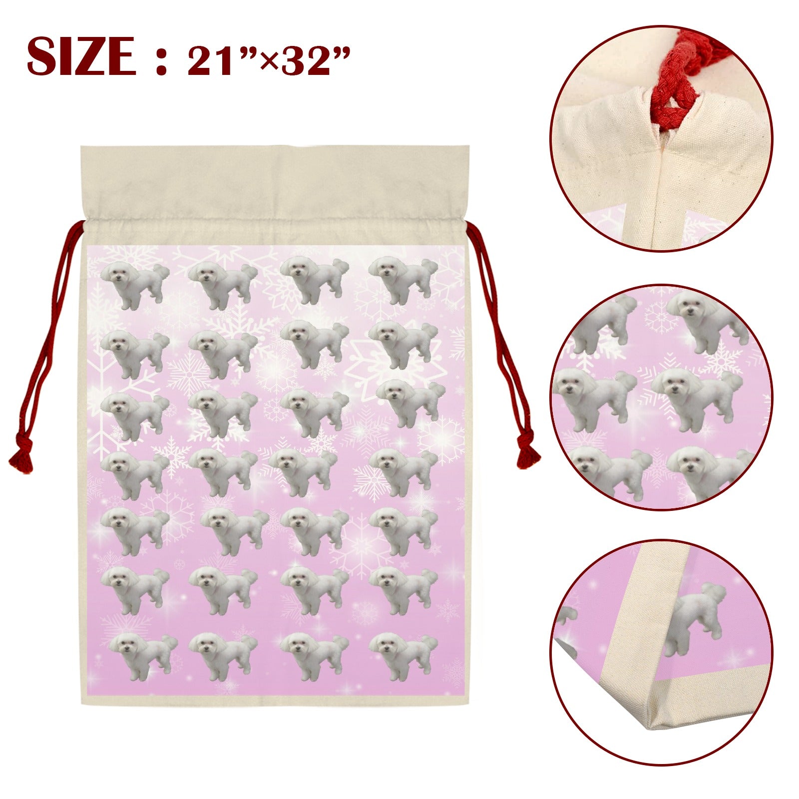 Bichon Holiday Drawstring Bag