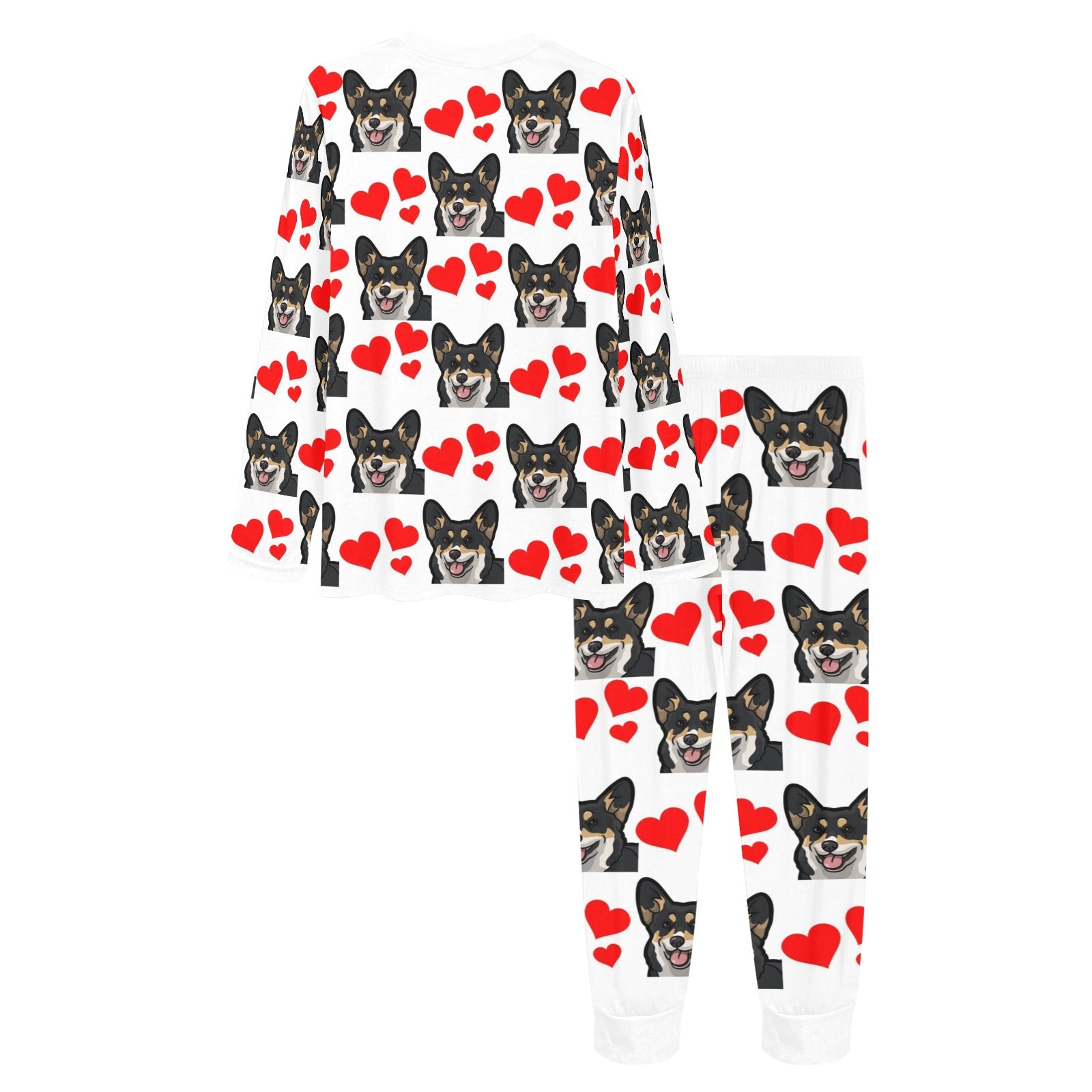 2 Piece Corgi Hearts Long Tee Pajama Set